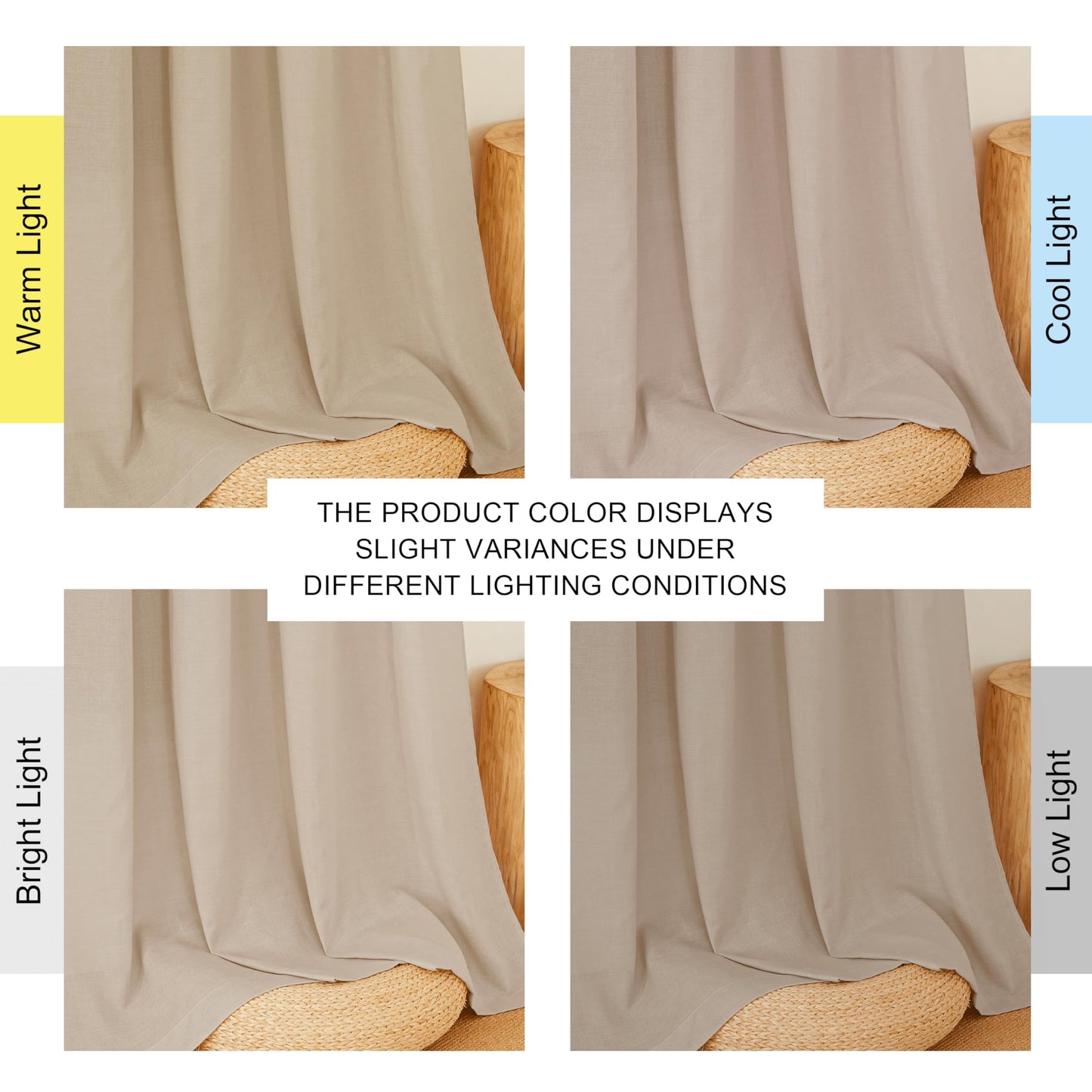 PONY DANCE Leinenvorhang Kräuselband Wohnzimmer Vorhänge Boho 2er Set H 245 x B 140 cm Leinen Gardinen für Schienensystem Leinenoptik Vorhänge Halbtransparent Linen Curtains Living Room, Beige