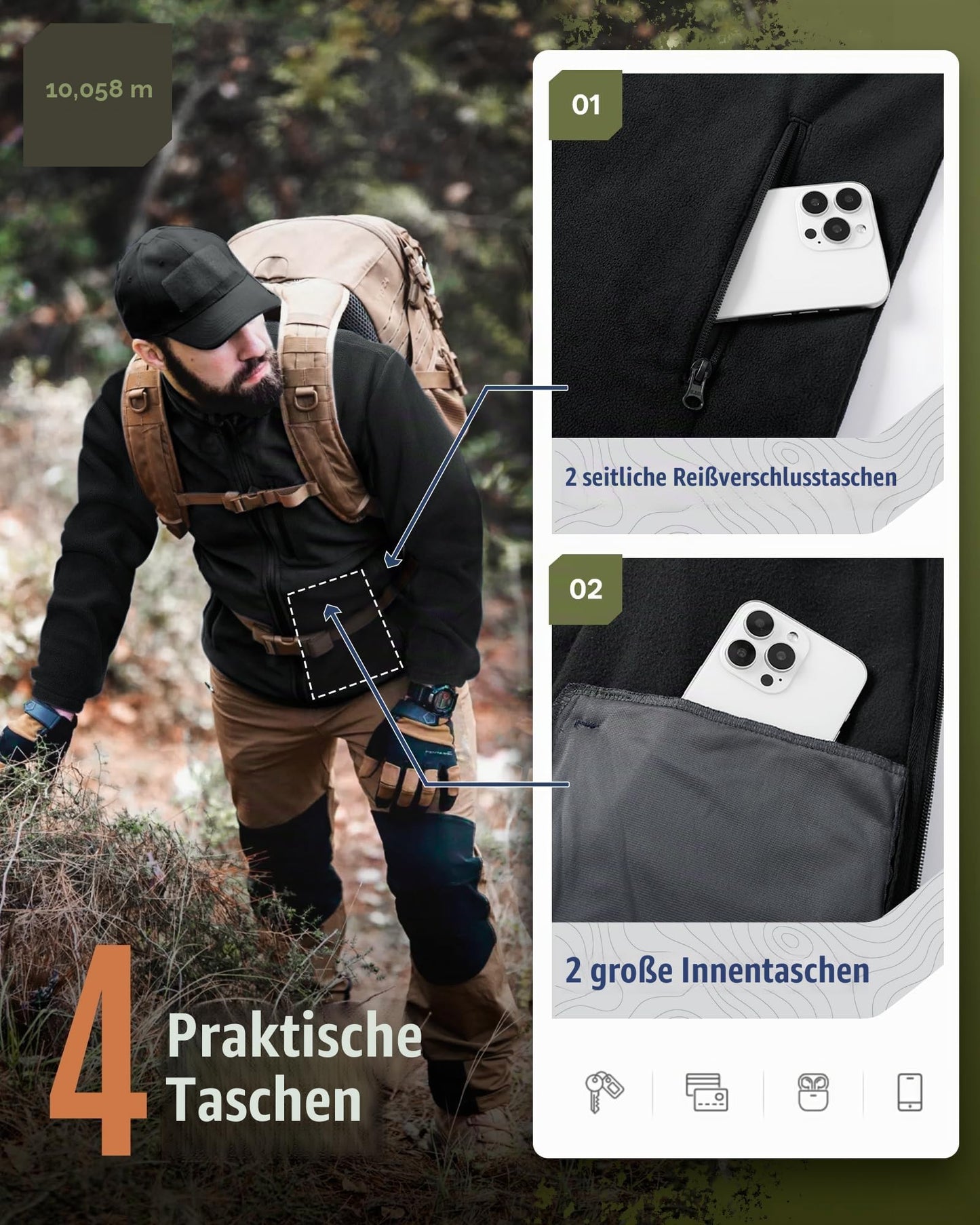 33,000ft Herren Fleecejacke Leicht Strickjacke Warm Übergangsjacke