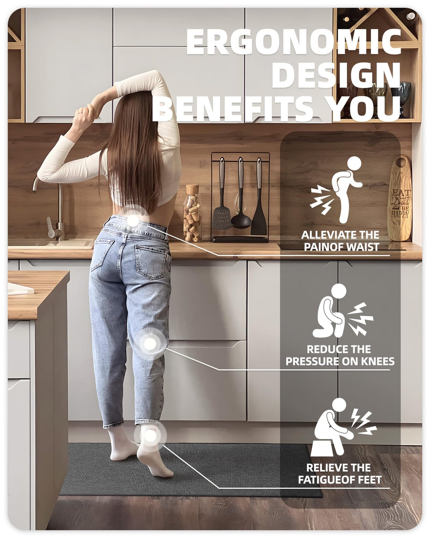 Color G 2 Stück Küchenläufer, Küchenteppich Waschbar rutschfest, Teppich Läufer Küche, Teppich Küche Leicht Zu Reinigen, Saugfähig, Küchenmatte für Küche, Esszimmer, Waschküche (Grau, 43x75+43x150cm)