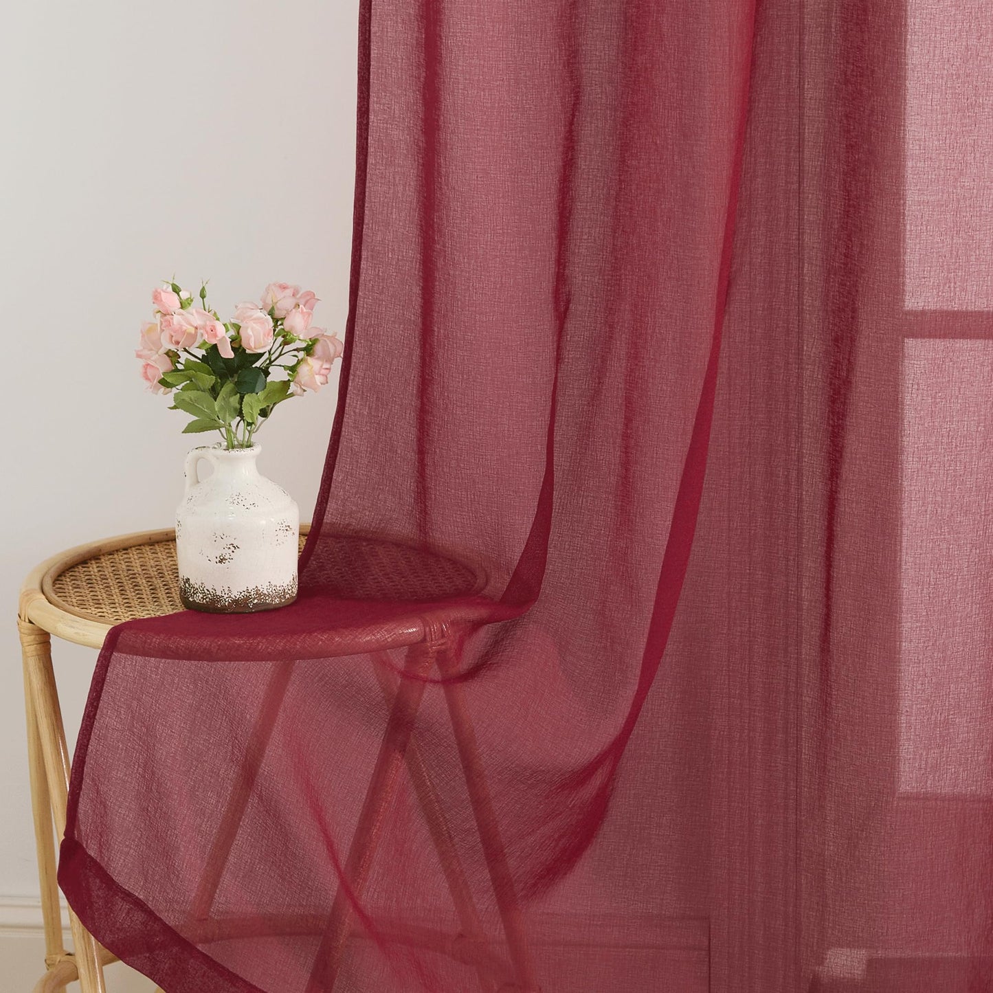 PONY DANCE Voile Gardinen Weiss Transparent Ösenvorhang 2er Set H 160 x B 140 cm Wohnzimmer Gardinen Kurz Durchlässige Vorhänge Weiß Vorhang Leinenoptik Schlafzimmer