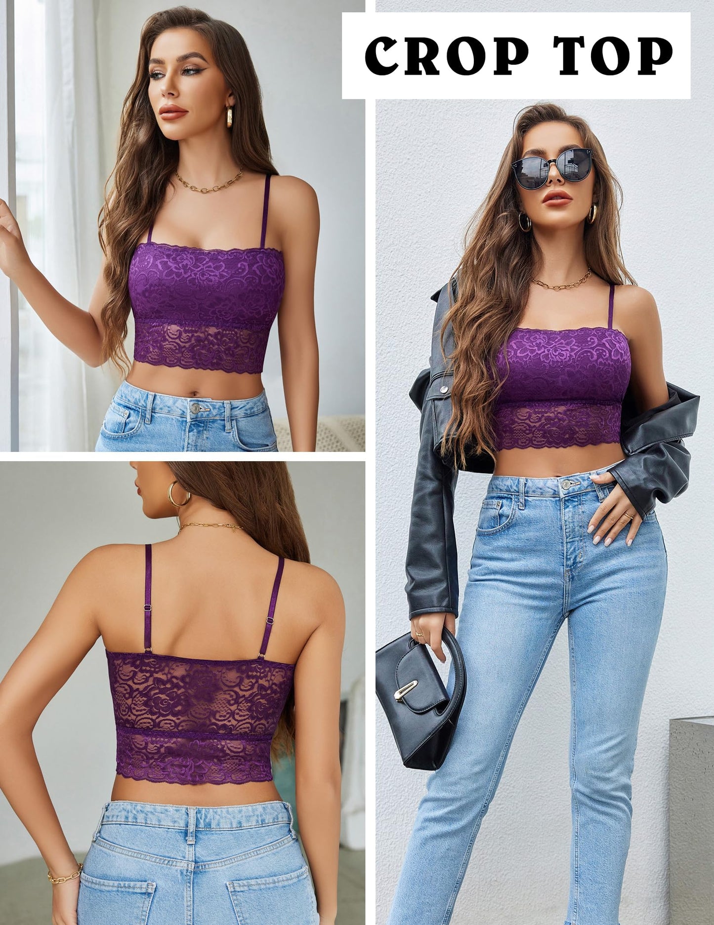 Avidlove Damen Tank Top Mesh Crop Tops Sexy Spitze Camisole Transparent Tanktops Ärmellos Sommer Oberteile Spaghettiträger Trägertop Bustier Unterhemd