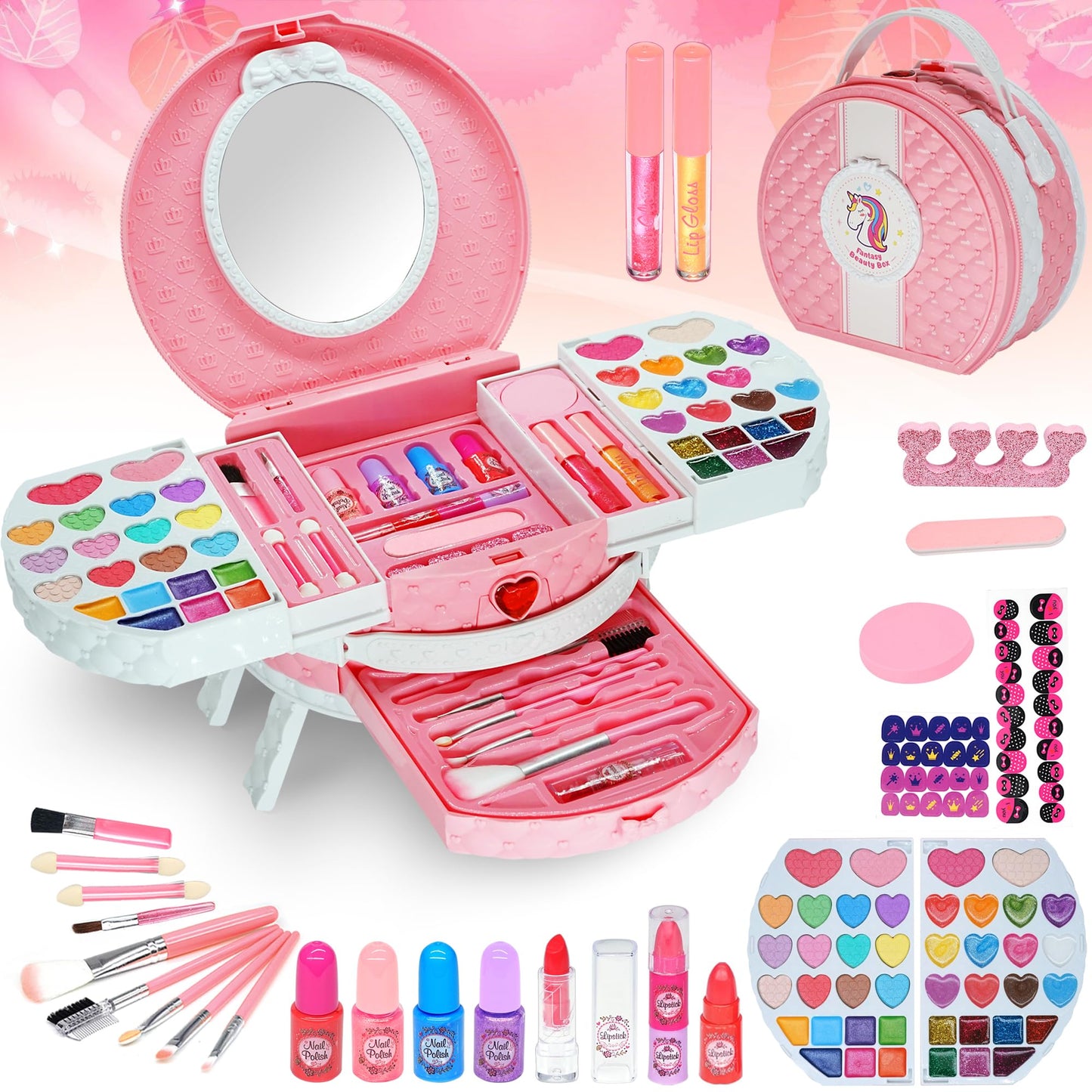 Mrabbitoo Kinderschminke Set Mädchen Schminkkoffer - Waschbar Kinder Make Up Set Schminkset Spielzeug,Schminke Halloween Weihnachts Geburtstag Geschenke für Prinzessin 4 5 6 7 8 9 10 11 12 Jahre