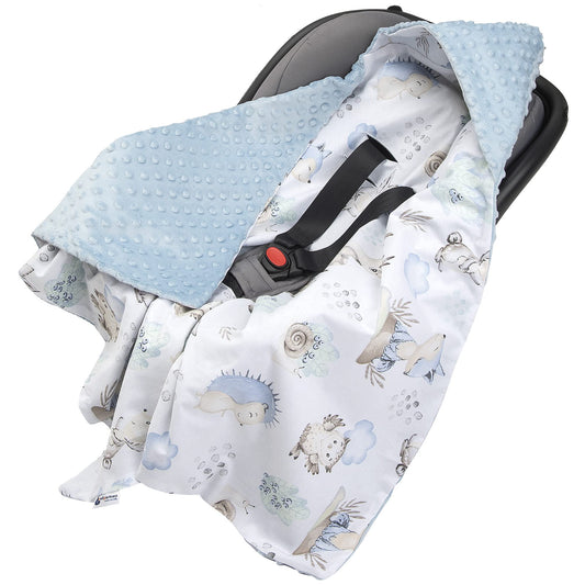 Medi Partners Einschlagdecke Baby Babyschale 100% Baumwolle für Sommer 85x85cm Kinderwagen Kuscheldecke universal Baby Decke Einschlagdecken Babydecke Buggy Autositz (weiße Sterne mit grauen Minky