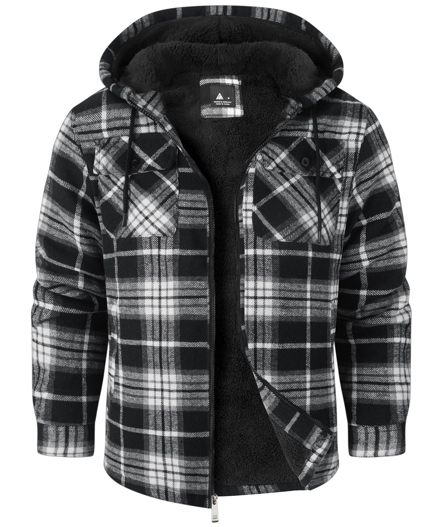 zitysport Hemdjacke Herren Hemd Sherpa Fleece Kariert Gefüttert Kapuzenpullover Fleecefutter Mantel Winter Jacke mit Taschen Flanellhemd Kariertes Männer Sweatjacke mit Kapuze