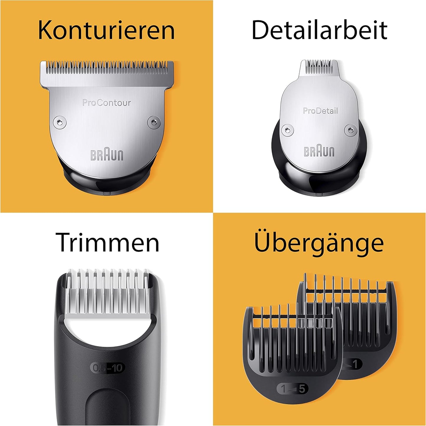 Braun Barttrimmer, Bartschneider/Trimmer/Haarschneider Herren, Haarschneidemaschine Profi, 40 Einstellungen, Ladestation, Reiseetui, Bartschablone, 180 Min. kabellose Laufzeit, BT9440