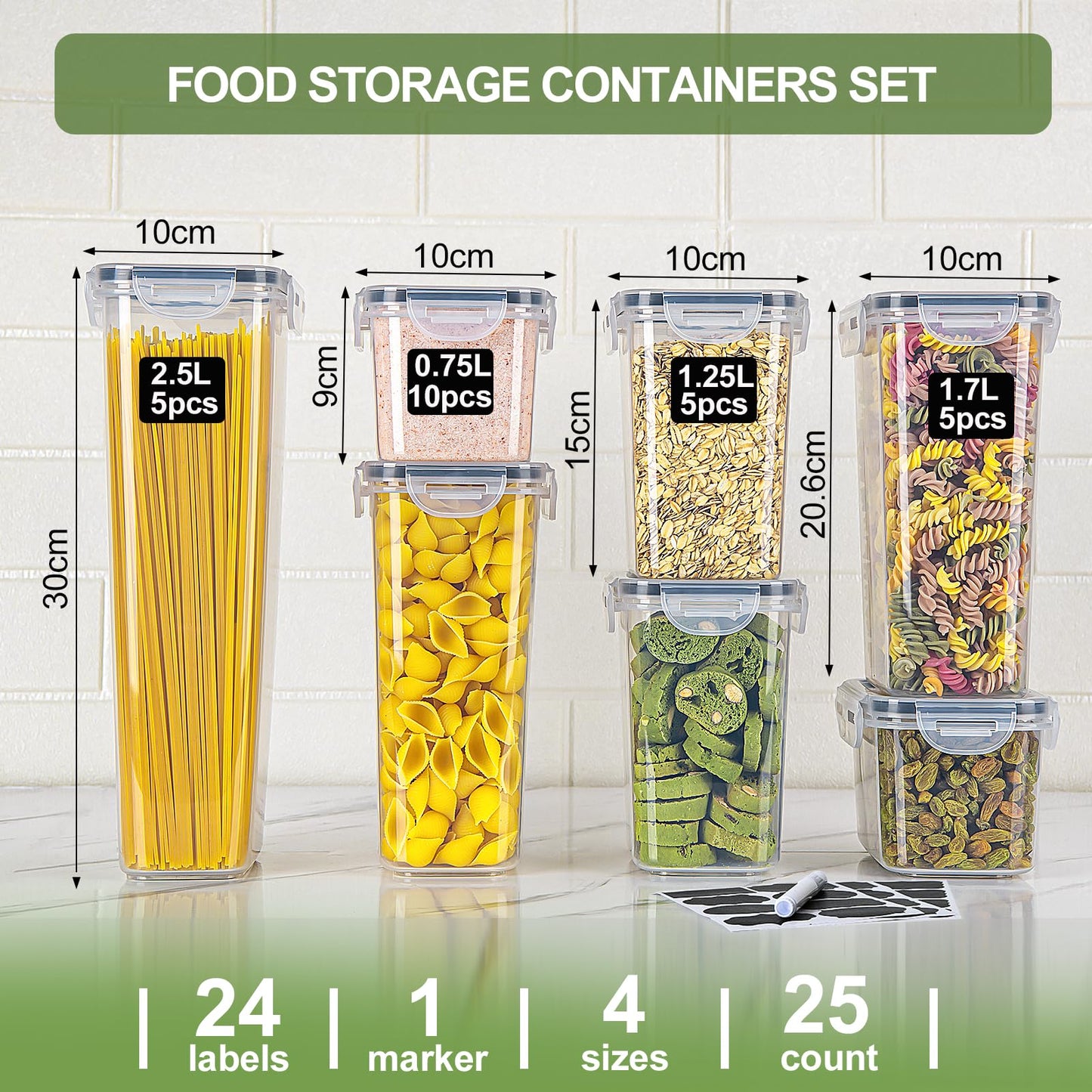 L LONGANCHANG Vorratsdosen mit Deckel Luftdicht Set of 16, BPA frei, Aufbewahrungsbox mit Deckel, Mottensichere Küchen Organizer Cornflakes Müsli Mehl Aufbewahrung, Vorratsbehälter mit Etiketten