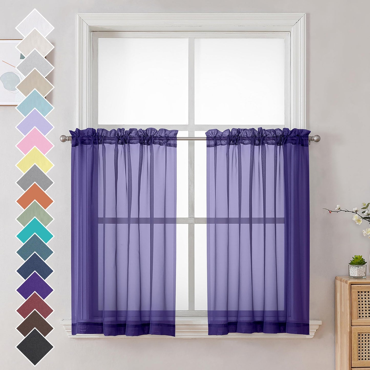 OVZME Extra Lange, durchsichtige Vorhänge, 241,3 cm Länge für französische Tür, Stangentasche, Voile, Fensterbehandlung für Wohnzimmer, Marineblau, 2 Paneele à 42 x 95 l