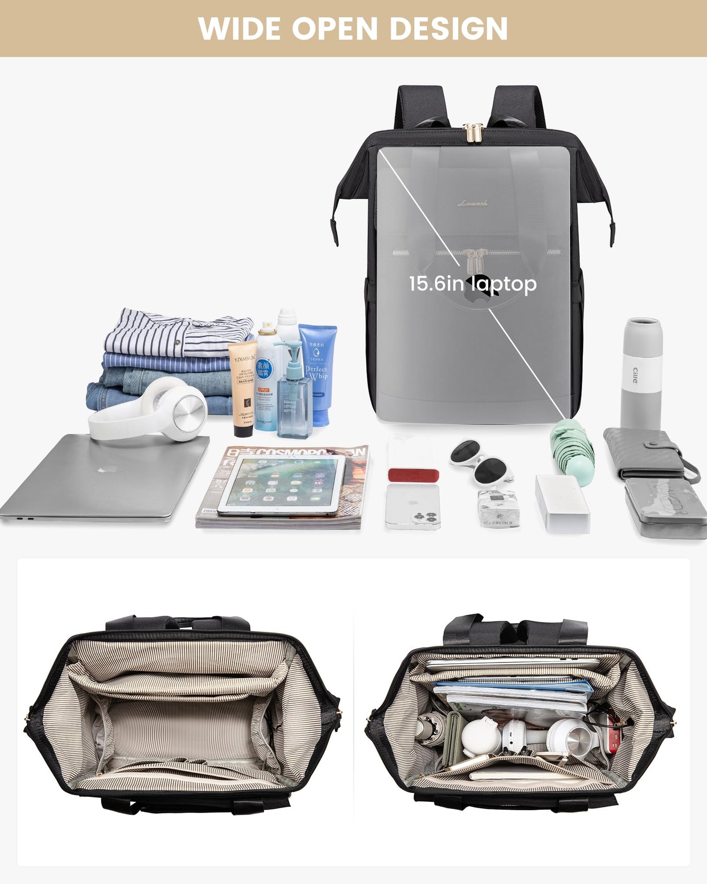 LOVEVOOK Rucksack Damen, Laptop Schulrucksack Wasserdicht, Schultasche Teenager Backpack Women Elegant Tagesrucksäcke Handtasche 2 in 1, 15,6 Zoll Arbeitstasche Lehrertasche Reiserucksack für Uni Büro