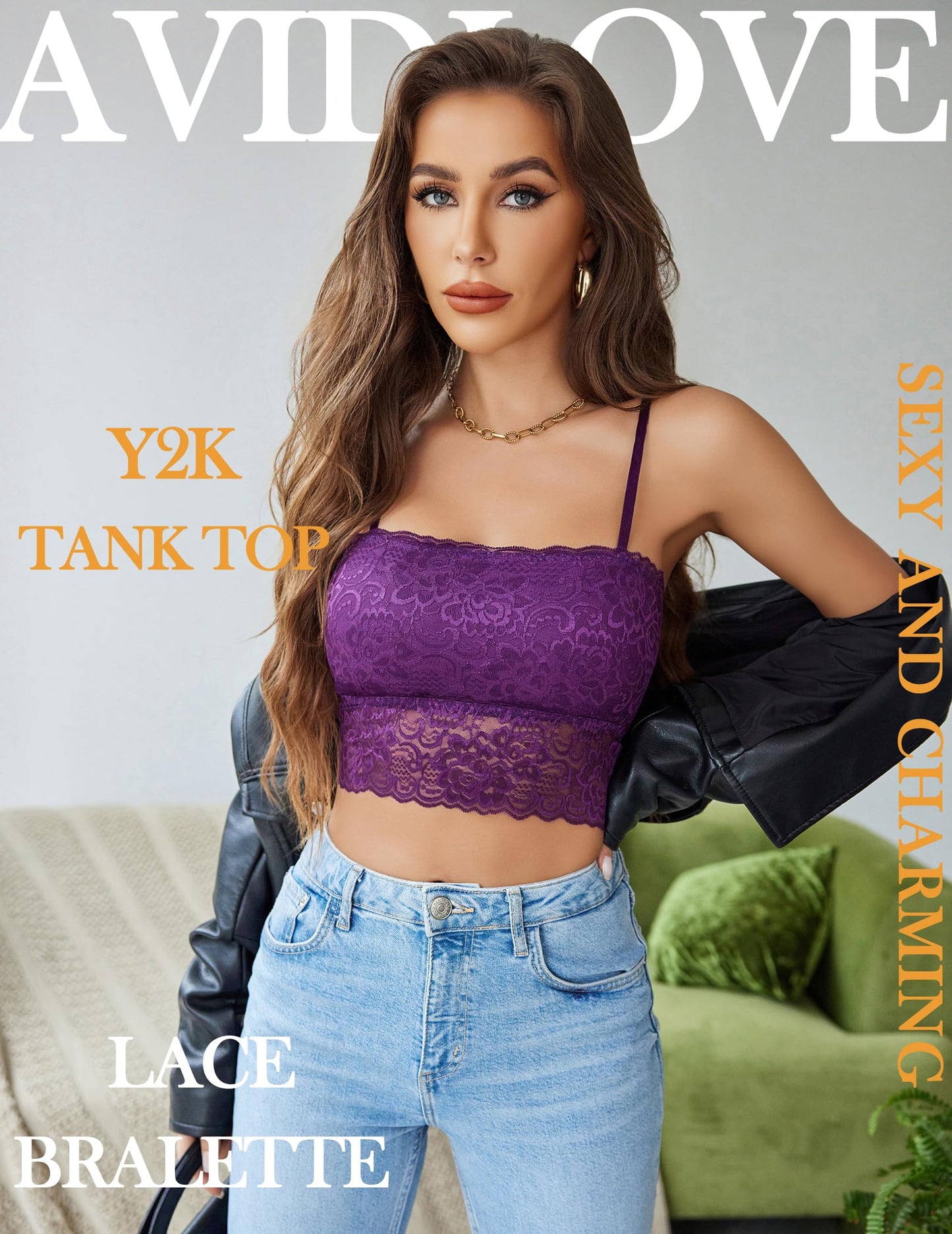 Avidlove Damen Tank Top Mesh Crop Tops Sexy Spitze Camisole Transparent Tanktops Ärmellos Sommer Oberteile Spaghettiträger Trägertop Bustier Unterhemd