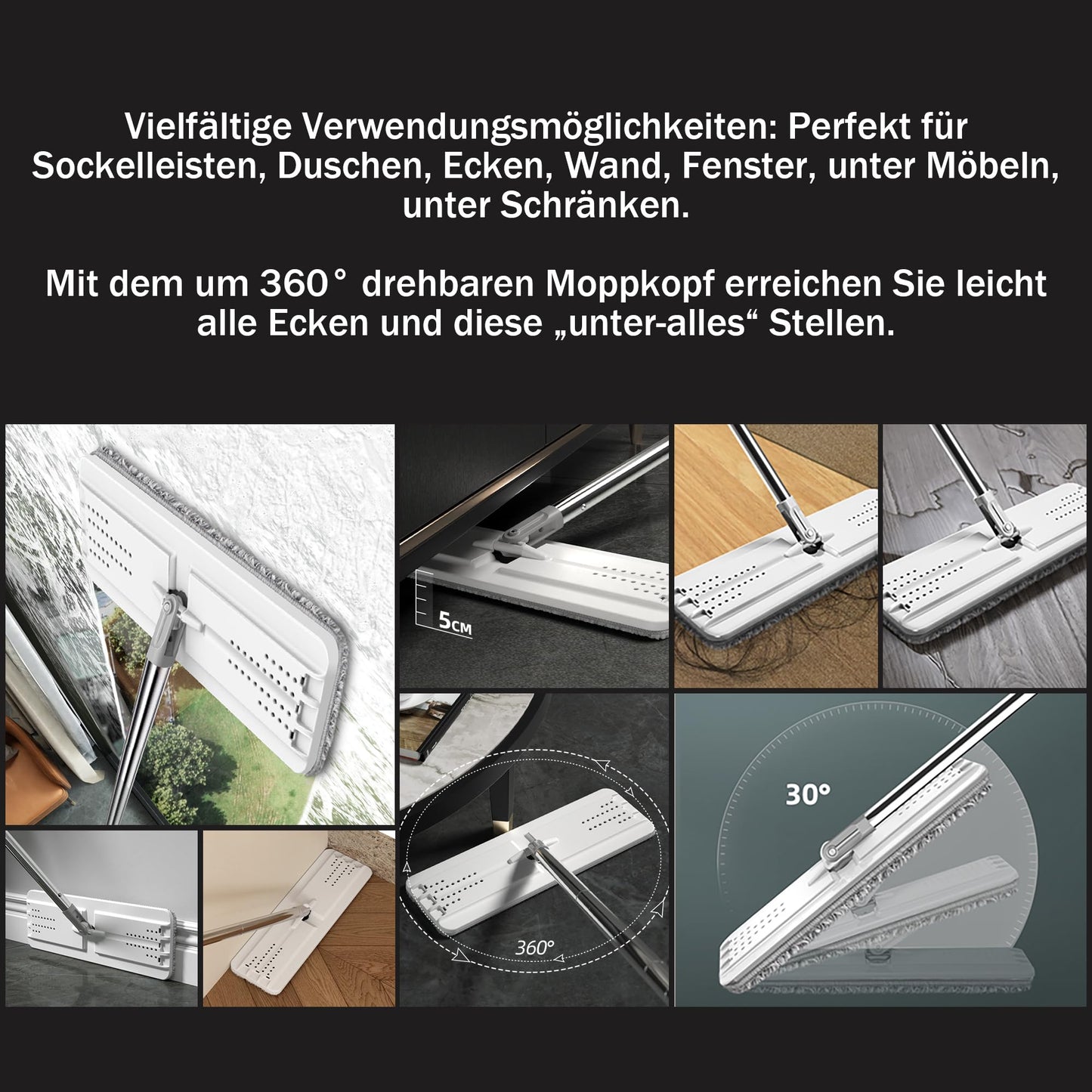 JOYMOOP Mop und Eimer mit Wringer Set, Hands Free Flat Floor Mop und Eimer, mit 5 waschbaren Mikrofaserpads, Nass- und Trockeneinsatz, Bodenreinigungssystem