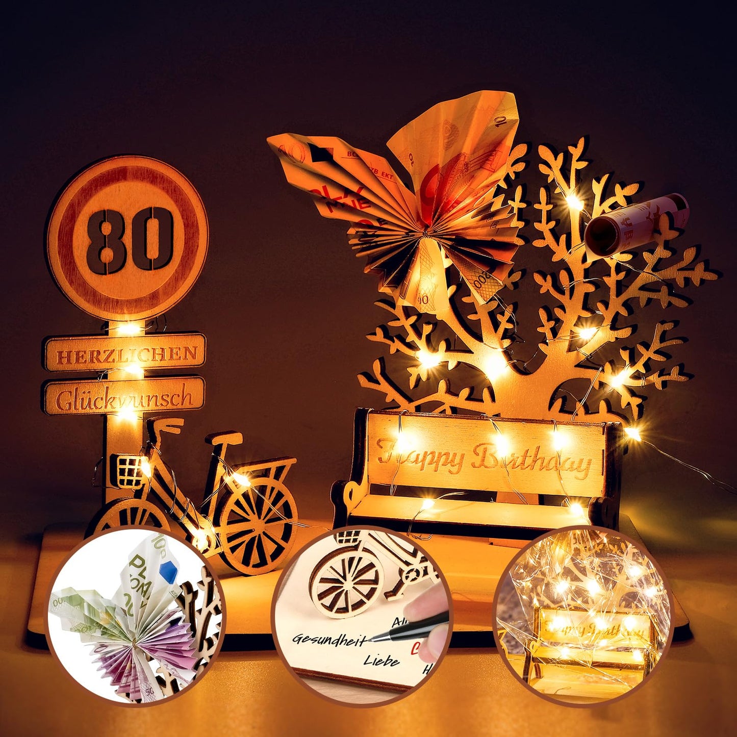 I LOVE MOM Geldgeschenk Geburtstag Holz, Fahrrad Geschenk, DIY Holz Schild Gästebuch Dreidimensionale Bäume Sitzbank Deko Zahlen für Geschenke, Hochzeiten, Partys, Geburtstage, Jubiläum (GYY-60)