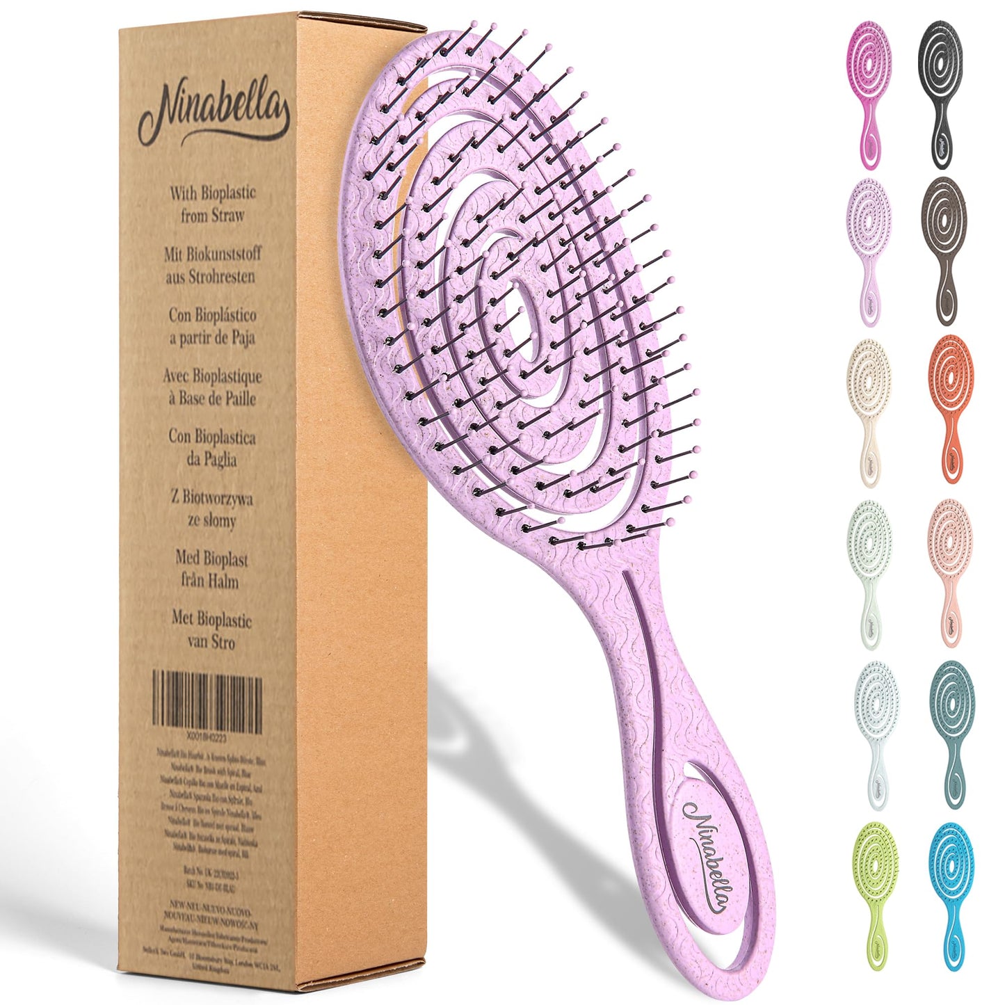 Ninabella Haarbürste ohne Ziepen für Damen, Herren & Kinder - Entwirrbürste auch für Locken & Lange Haare - Einzigartige Profi Detangler-Bürste mit Spiralfeder - Schwarz