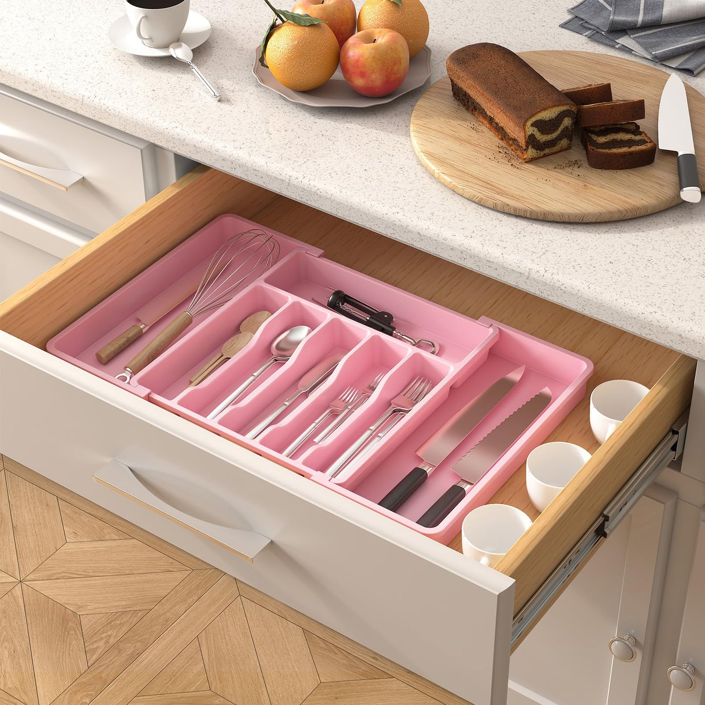 Lifewit Besteckkasten für Schubladen,verstellbarer Besteckhalter Utensilienhalter für Küchenschubladen, Schubladeneinsatz Besteckeinsatz für Küche Organizer aus Kunststoff für Löffel,Gabeln, Schwarz