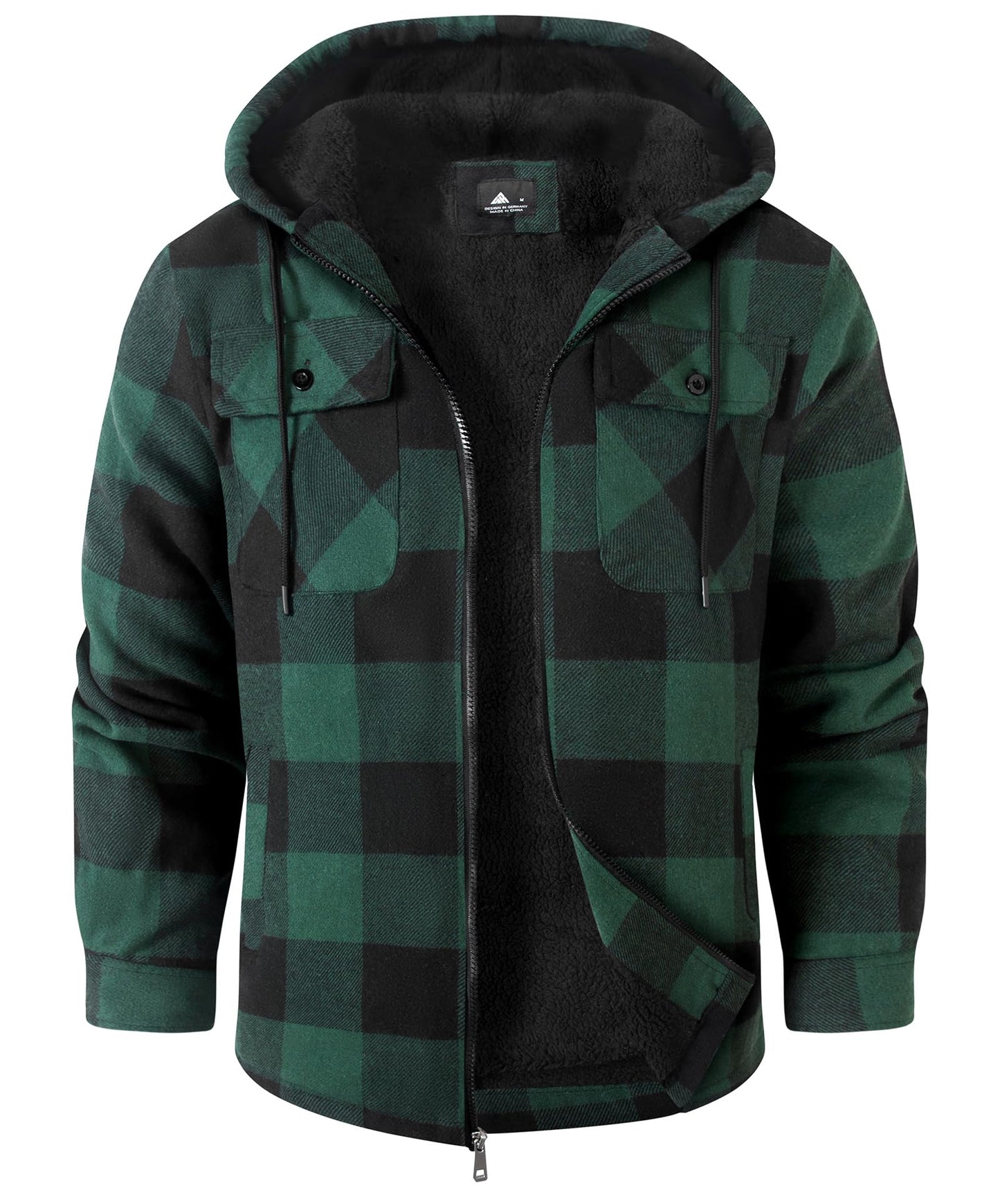 zitysport Hemdjacke Herren Hemd Sherpa Fleece Kariert Gefüttert Kapuzenpullover Fleecefutter Mantel Winter Jacke mit Taschen Flanellhemd Kariertes Männer Sweatjacke mit Kapuze