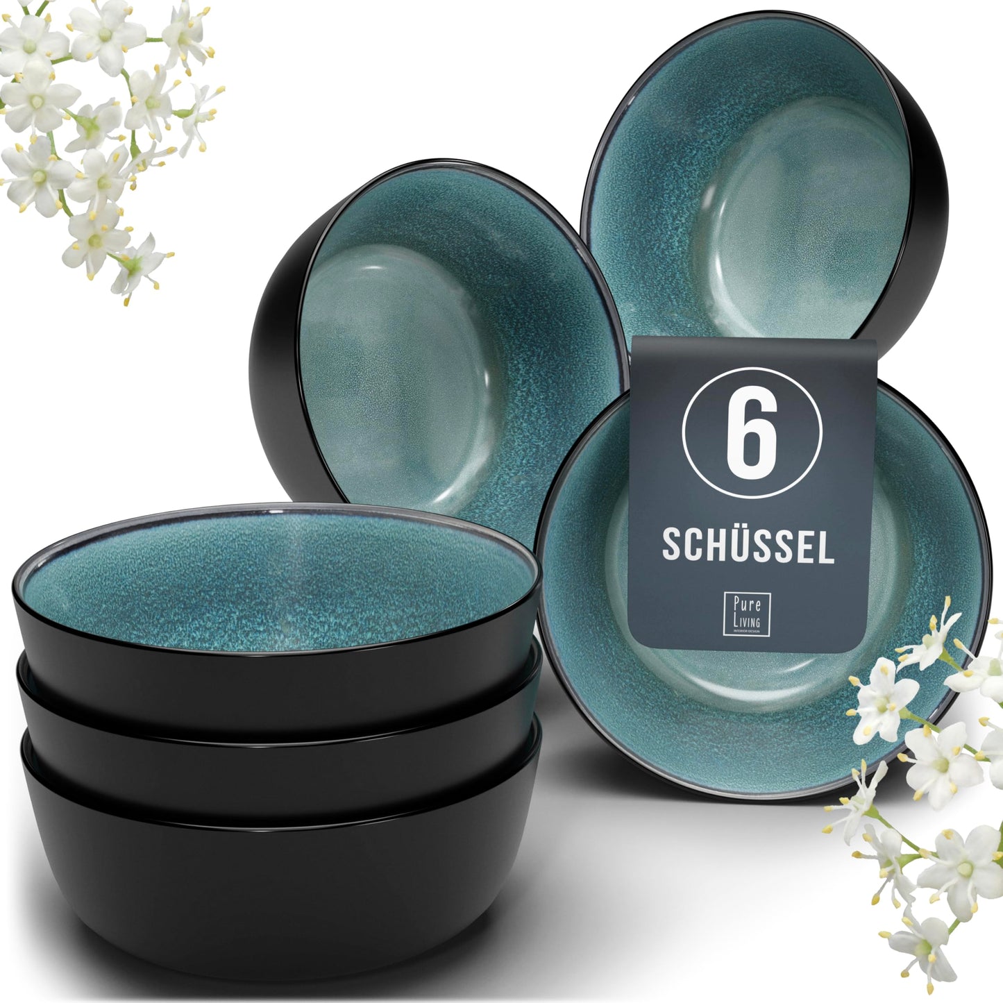 Steingut Frühstücksteller 6 Pers. Ibiza Hochwertiges Mediterranes TEST SEHR GUT Dessertteller Set - Kuchenteller spülmaschinen- und kratzfest - Kleine Teller, Salatteller Pure Living in Petrol