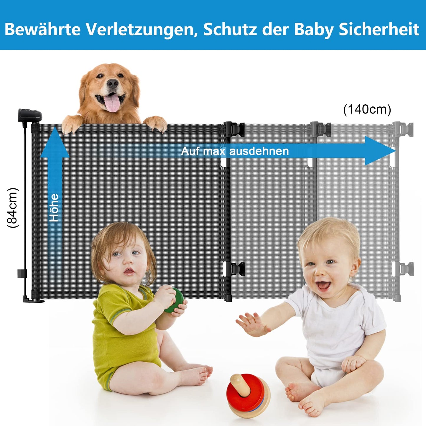 Retractable Stair Safety Gate for Babies, 0-150 cm Wide, Baby Barrier, Cat and Dog Barrier, One-Handed Operation, Suitable for Indoor & Outdoor Use (150 cm, Black)