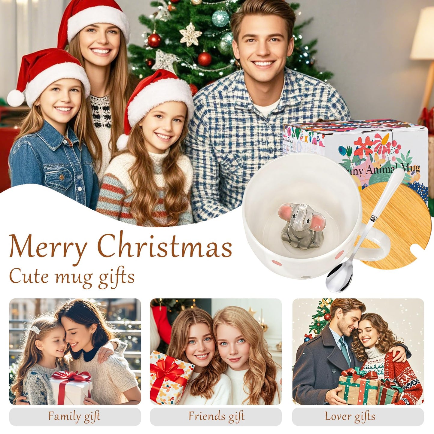 BigNoseDeer Süße Sachen Keramik Katze Kaffeetasse Teetasse Deckel Löffel Lustige Tassen Geschenke für Frauen Kaffeebecher 3D Tasse Personalisiert Cappuccino Tasse Beste Freundin Weihnachten Geschenk