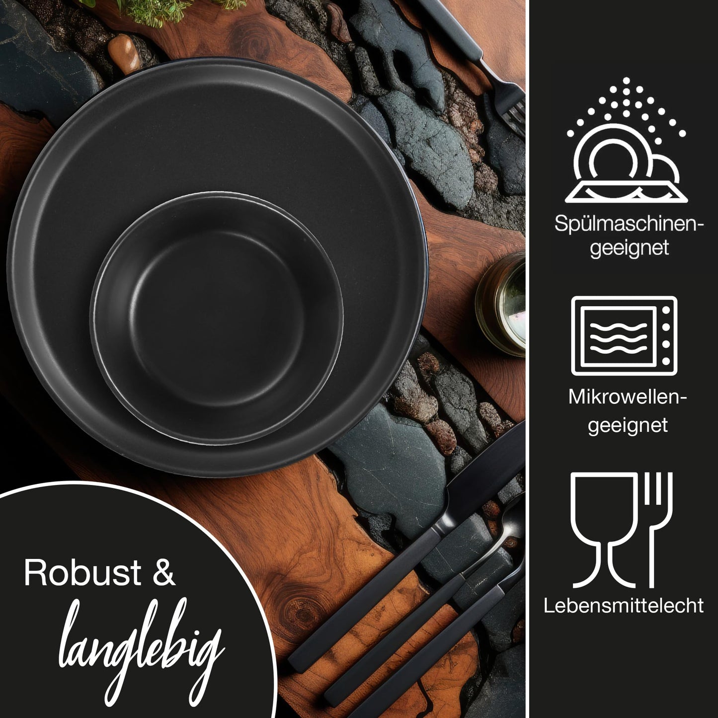 Moritz & Moritz NORDIC Geschirrset 6 Personen 18-teilig Taupe - Elegantes Teller Set aus hochwertigem Steinzeug - Geschirr Set aus 6x Dinnerteller, 6x Dessertteller, 6x Suppenteller