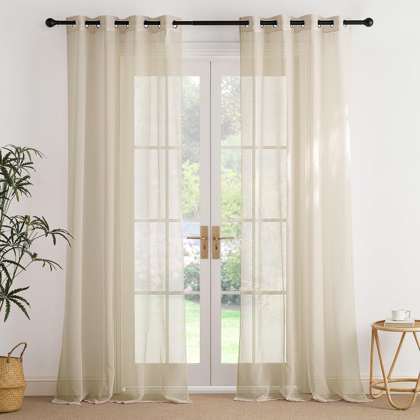 PONY DANCE Voile Gardinen Weiss Transparent Ösenvorhang 2er Set H 160 x B 140 cm Wohnzimmer Gardinen Kurz Durchlässige Vorhänge Weiß Vorhang Leinenoptik Schlafzimmer