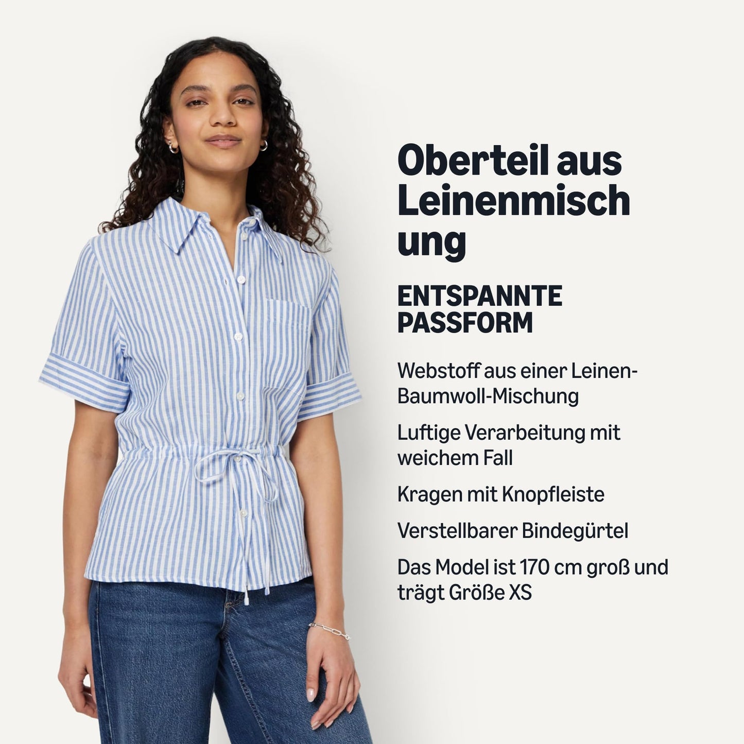 Amazon Essentials Damen Leinen-Bluse mit Verstellbarer Taille