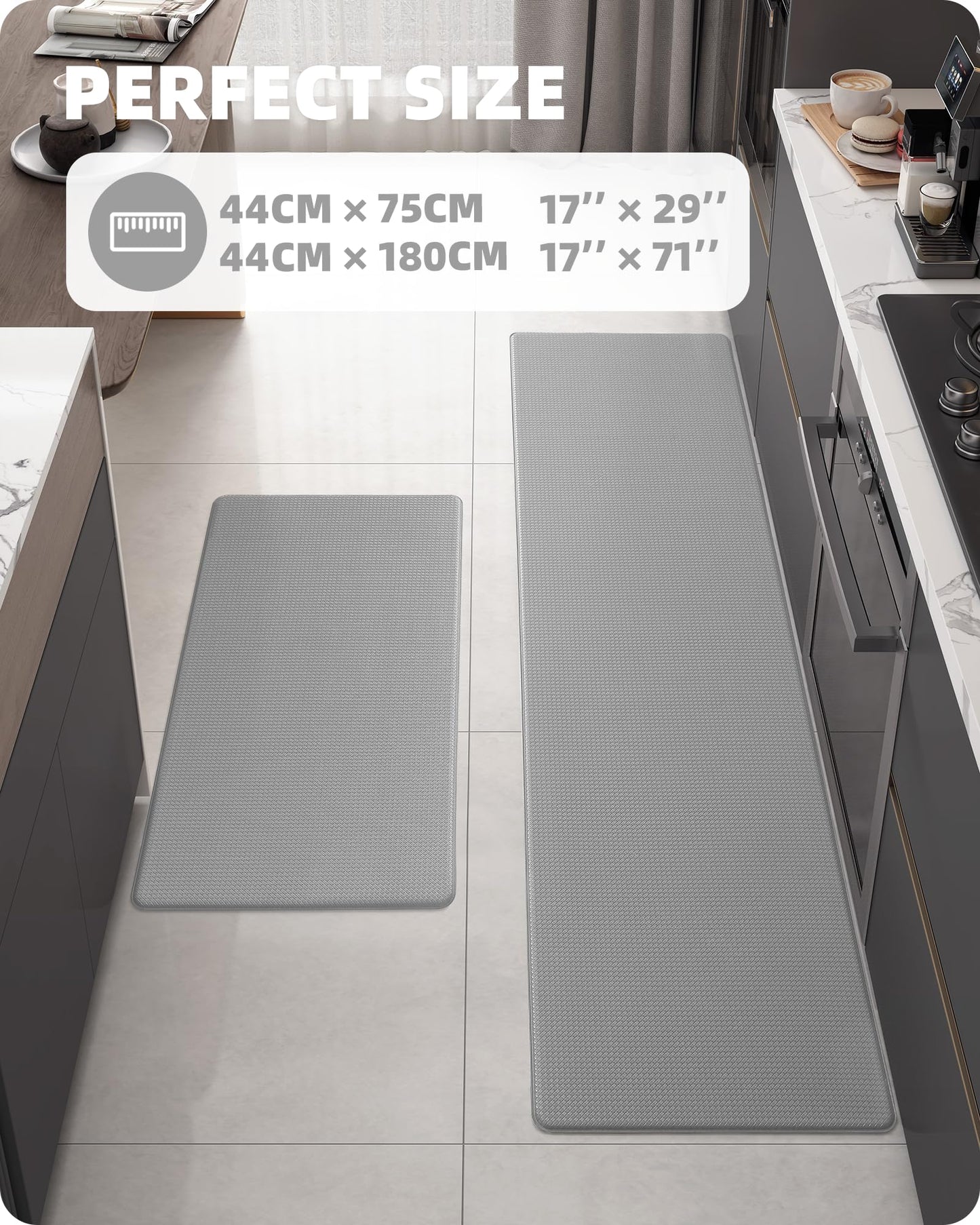 Color G Küchenläufer 2 Stück, küchenteppich waschbar rutschfest, Teppich küche mit Ölfest und Wasserdicht, Gummirücken Küchenmatte für Esszimmer, Küche, läufer Flur(44x150CM + 44x150CM, Schwarz)