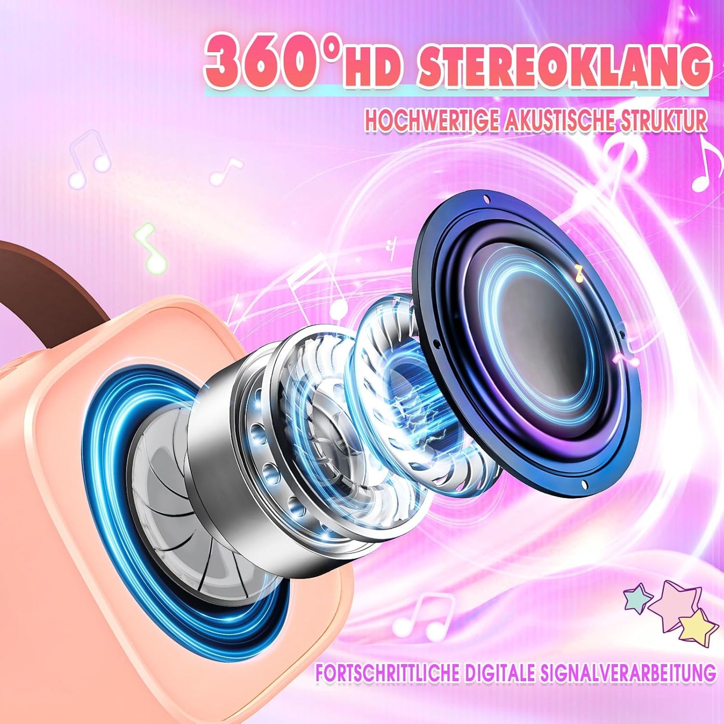 Karaoke Machine with 2 Bluetooth Microphones, Children's Unicorn Christmas Gifts Toy for Girls 3-12 Years, Portable Karaoke Microphone Set with DSP and LED Lights