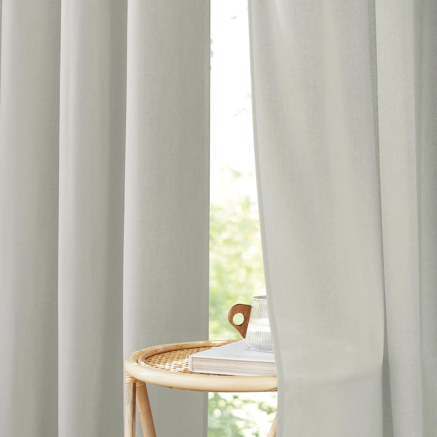 PONY DANCE Leinenvorhang Kräuselband Wohnzimmer Vorhänge Boho 2er Set H 245 x B 140 cm Leinen Gardinen für Schienensystem Leinenoptik Vorhänge Halbtransparent Linen Curtains Living Room, Beige