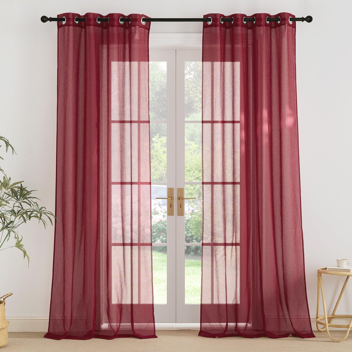 PONY DANCE Voile Gardinen Weiss Transparent Ösenvorhang 2er Set H 160 x B 140 cm Wohnzimmer Gardinen Kurz Durchlässige Vorhänge Weiß Vorhang Leinenoptik Schlafzimmer