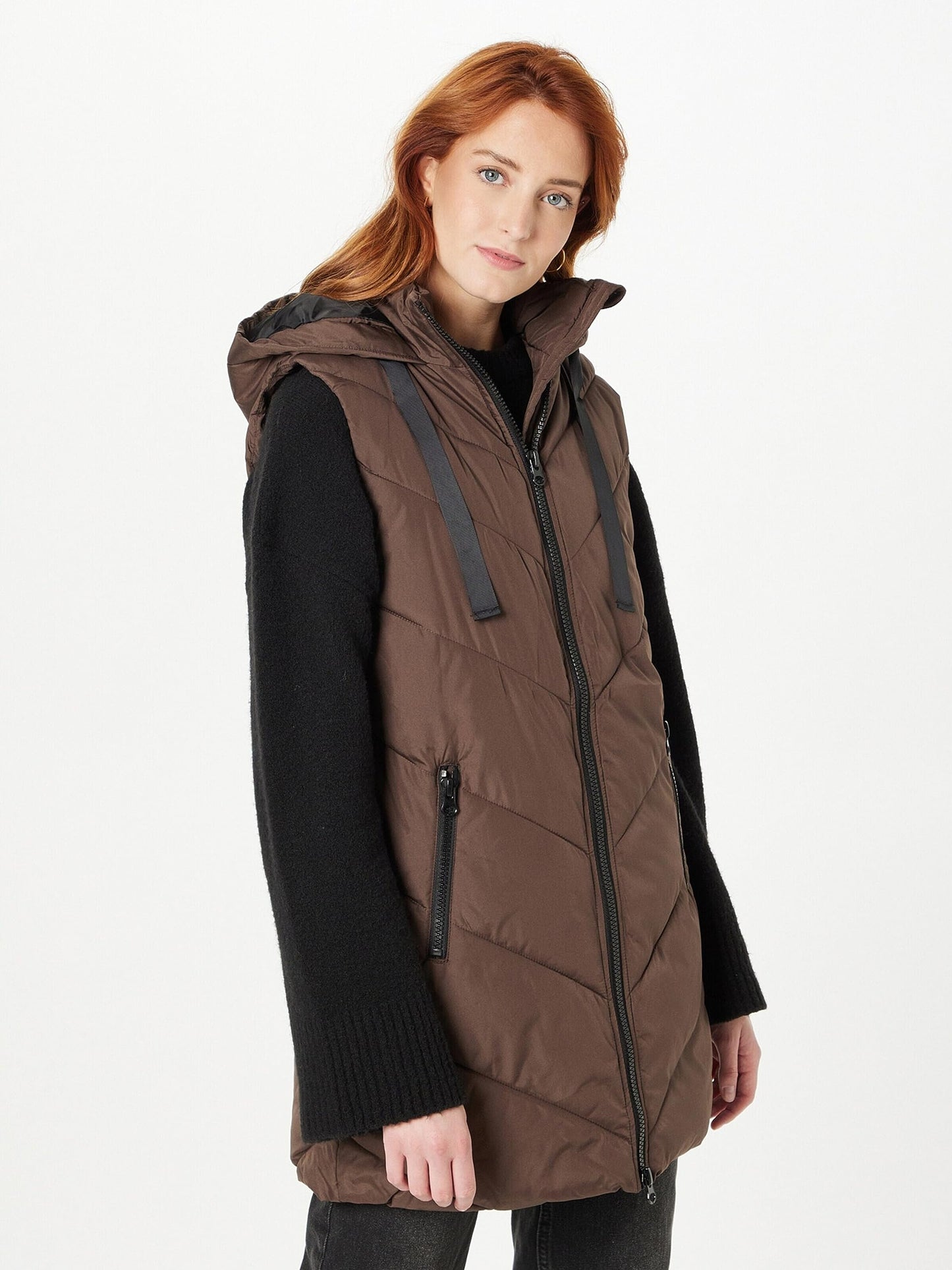 JDY JDYSkylar Women's 3/4 Length Quilted Vest Padded Hood Waistcoat with Hood