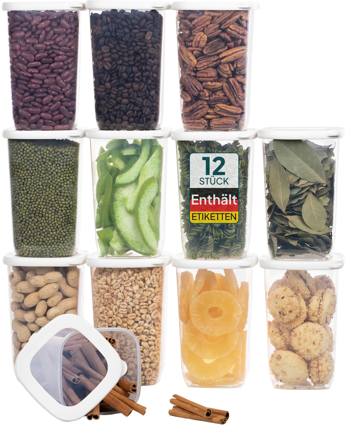 uandu Vorratsdosen mit Deckel Luftdicht - 12er Vorratsbehälter Set | Aufbewahrungsbox Küche Aufbewahrung & Organisation | BPA Frei | Küchen Organizer | Vorratsdosen für alle trockenen Lebensmittel