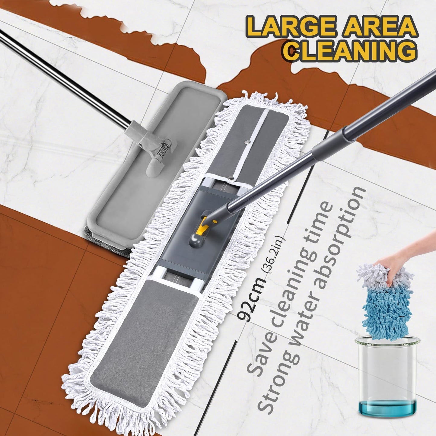 Masthome Wischmopp Bodenwischer Bodenreiniger,Mikrofaser Mopp mit 128cm Teleskopstiel,Wischer Boden Flachmopp mit 4 Moppads für Hartholz,Laminat,Fliesen,Marmor,Send Scraping Dust