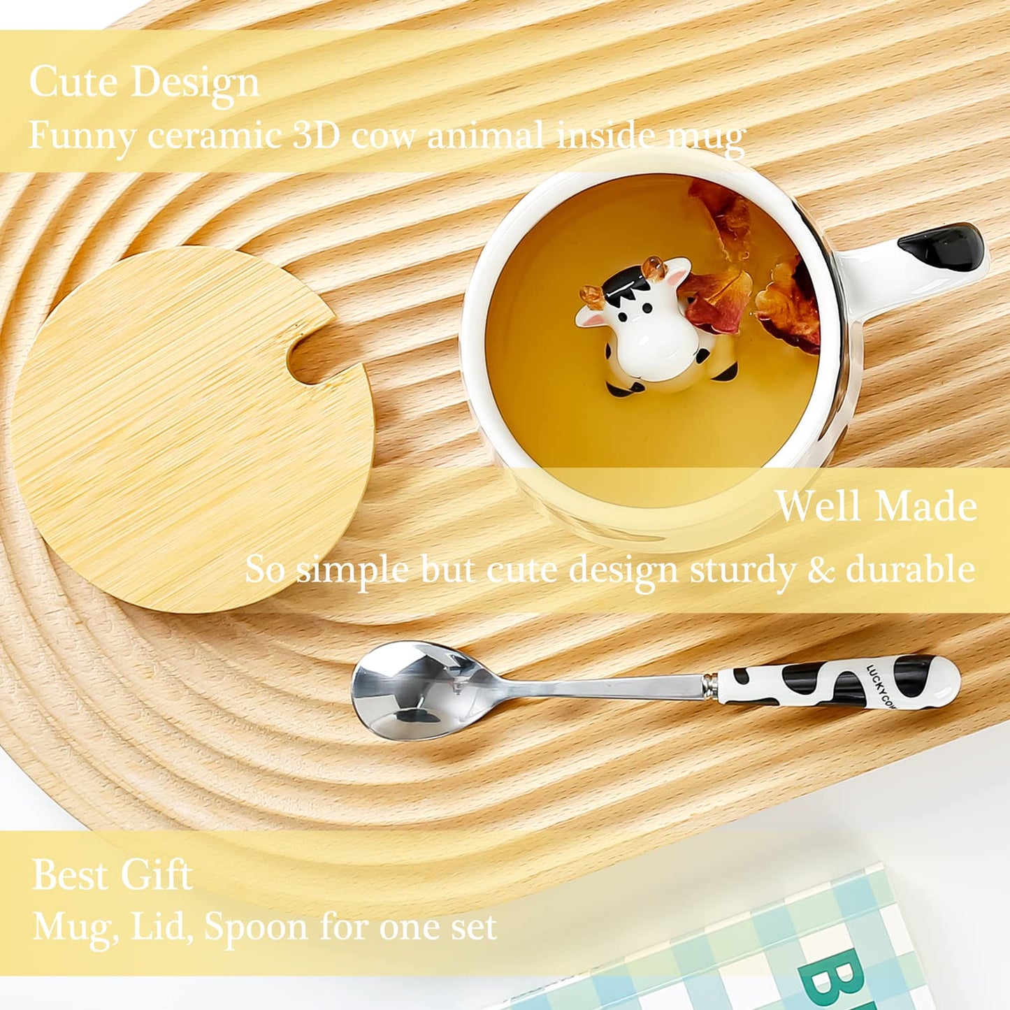 BigNoseDeer Süße Sachen Keramik Katze Kaffeetasse Teetasse Deckel Löffel Lustige Tassen Geschenke für Frauen Kaffeebecher 3D Tasse Personalisiert Cappuccino Tasse Beste Freundin Weihnachten Geschenk