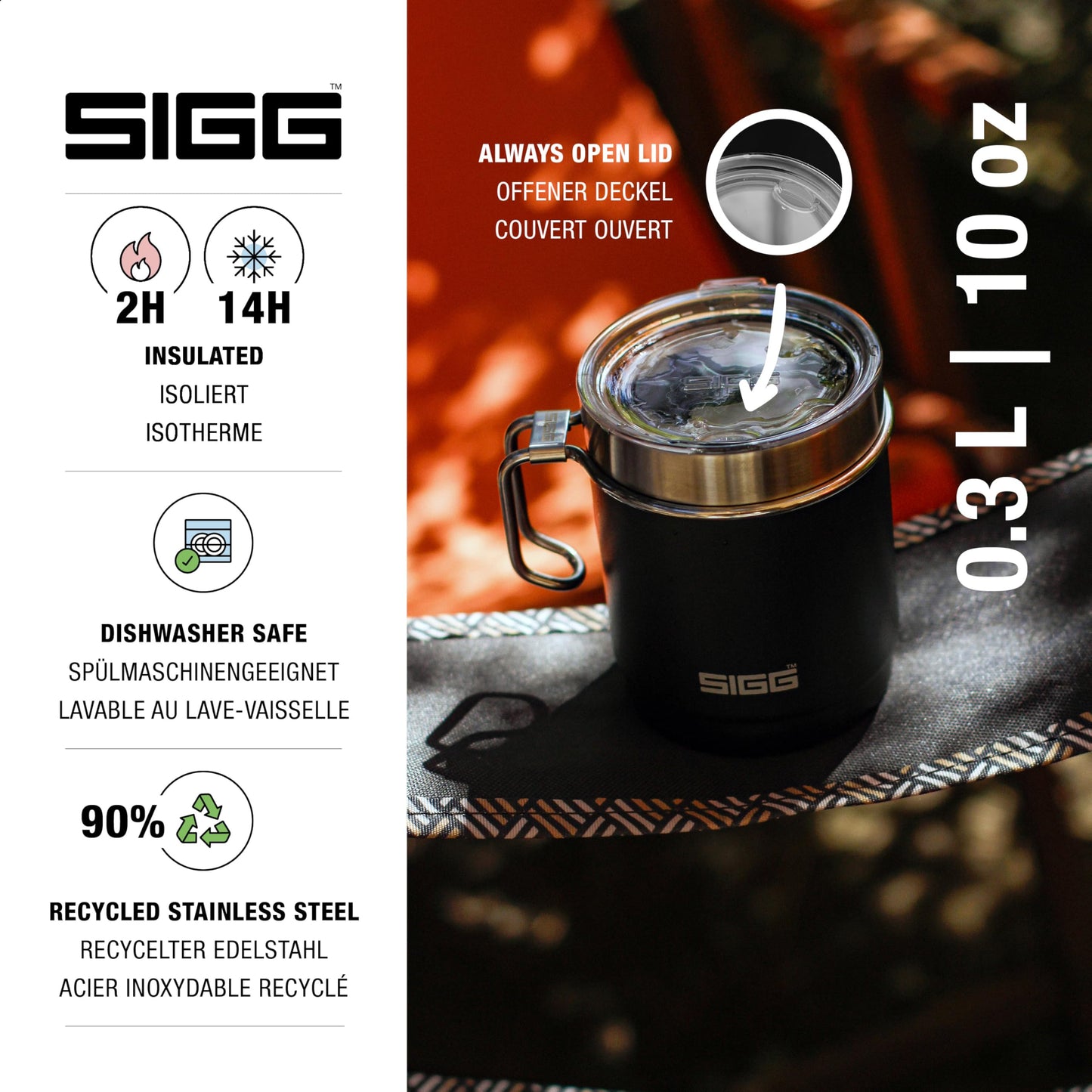 SIGG - Camp Thermobecher - Travel Mug Night Black - Mit Tritan-Deckel - Spülmaschinenfest - Mit Henkel - BPA-frei - Isolierbecher doppelwandig - Weiss - 0,3L, 6053.80