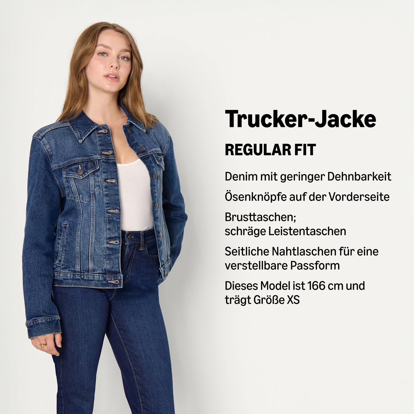 Amazon Essentials Damen Trucker-Jacke aus Denim Mit Taschen