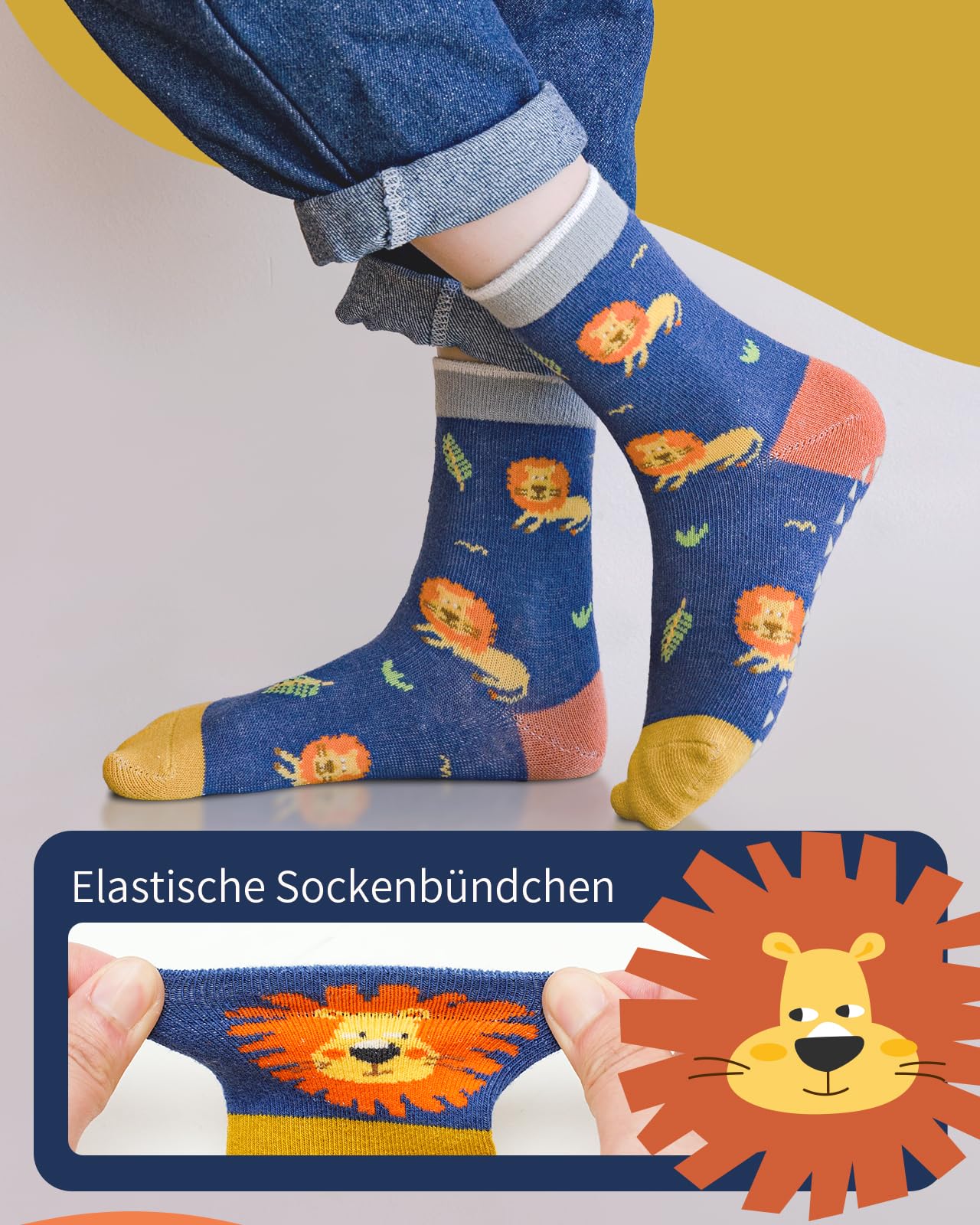 Kyopp 5 Paar Stoppersocken Kinder Baumwolle Socken Jungen Mädchen ABS Anti Rutsch Socken Tiermotive 25-37EU