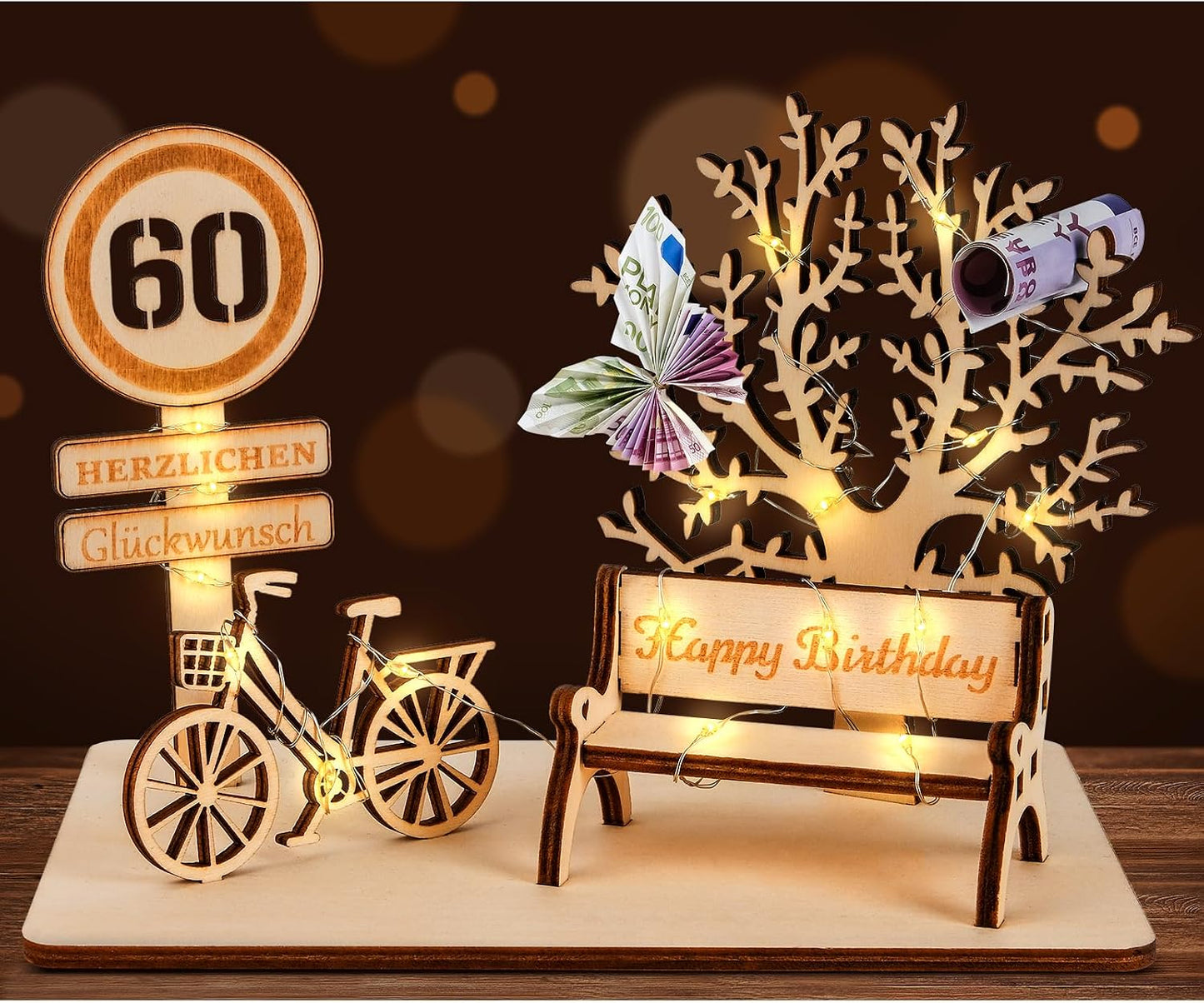I LOVE MOM Geldgeschenk Geburtstag Holz, Fahrrad Geschenk, DIY Holz Schild Gästebuch Dreidimensionale Bäume Sitzbank Deko Zahlen für Geschenke, Hochzeiten, Partys, Geburtstage, Jubiläum (GYY-60)