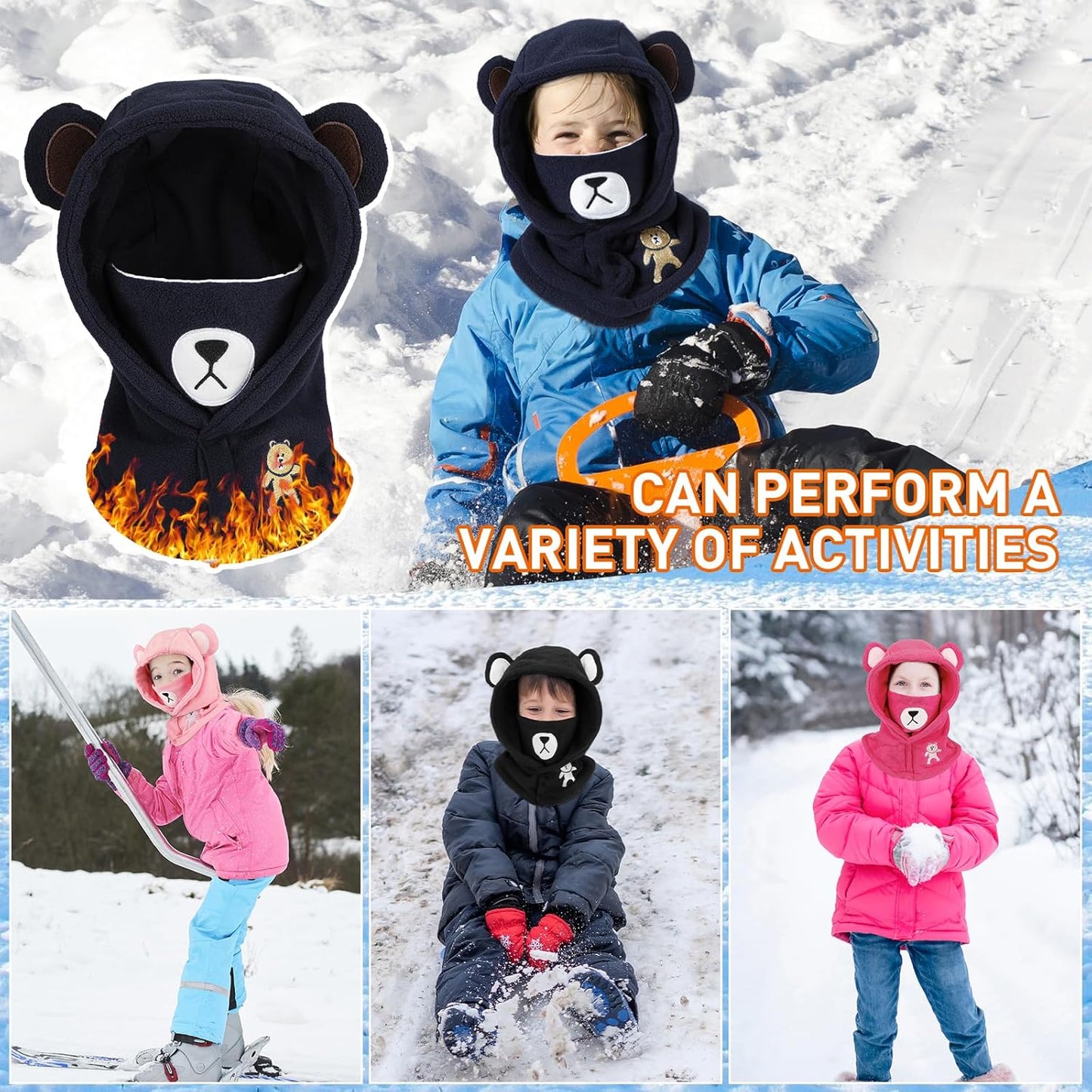 Children's Winter Thermal Fleece Balaclava 4-12 Years, Multifunctional Windproof Adjustable Face Mask, Ski Mask, Warm Hat, Balaclava, Neck Warmer Scarf for Boys and Girls, Outdoor Activities