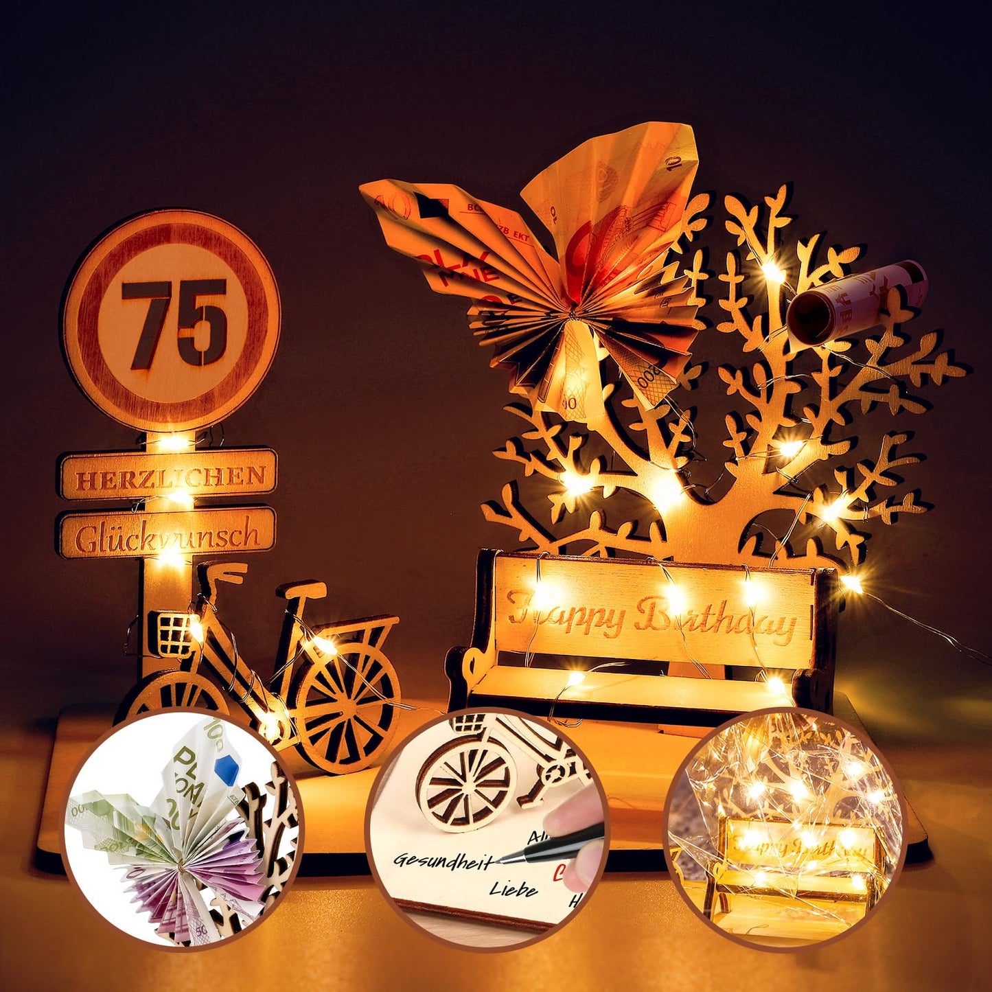 I LOVE MOM Geldgeschenk Geburtstag Holz, Fahrrad Geschenk, DIY Holz Schild Gästebuch Dreidimensionale Bäume Sitzbank Deko Zahlen für Geschenke, Hochzeiten, Partys, Geburtstage, Jubiläum (GYY-60)