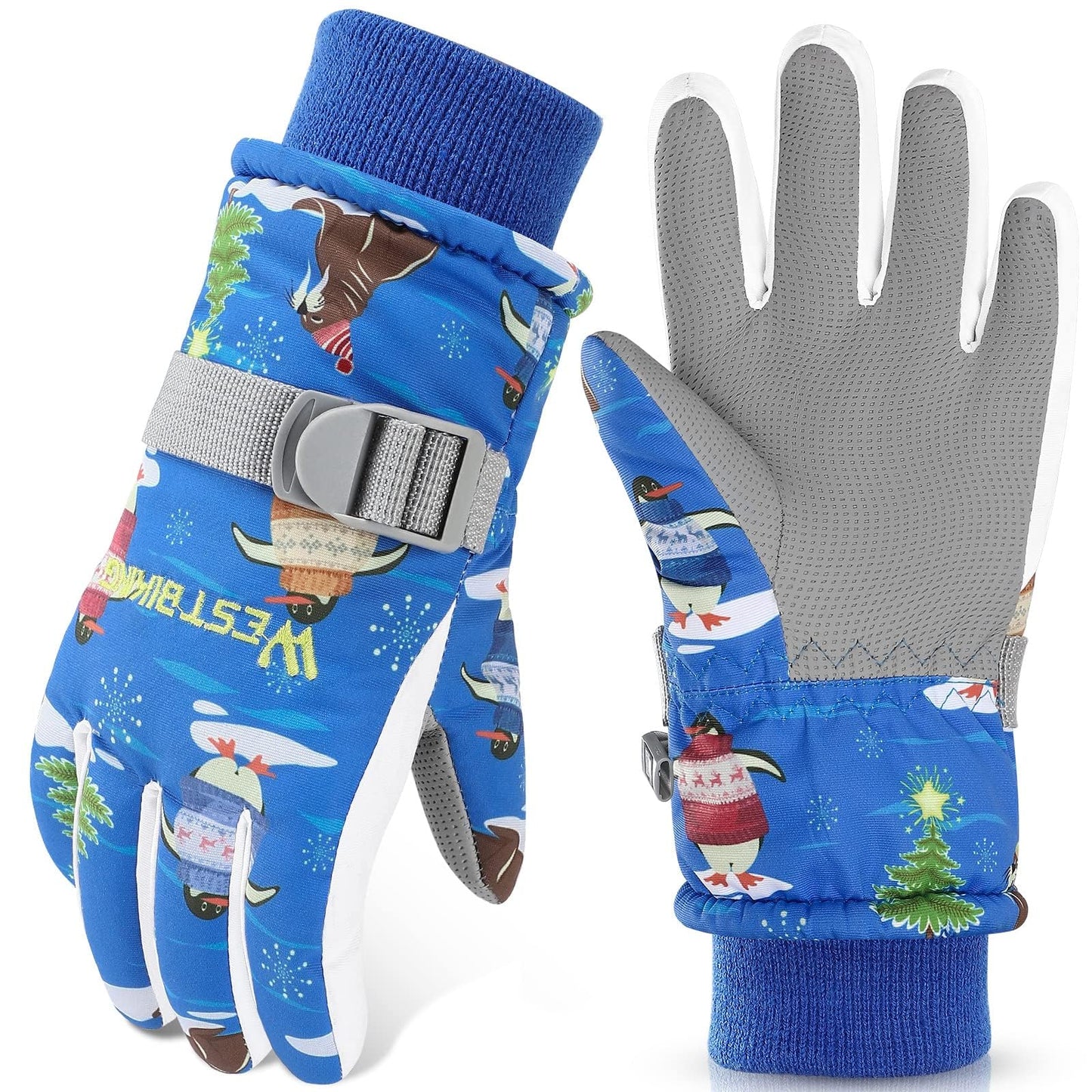 WESTGIRL Children’s Winter Gloves, Windproof, Warm Ski Gloves, Thermal Fleece, Water-Repellent Cartoon Snow Gloves, Outdoor Gloves for Snowboarding, Cycling, for Boys and Girls Aged 3–12 Years