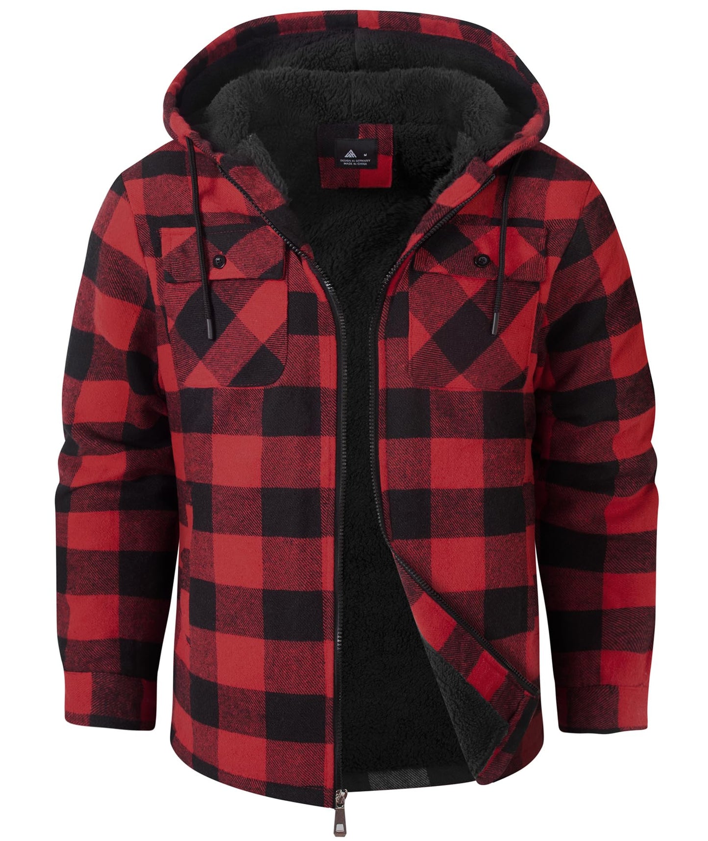 zitysport Hemdjacke Herren Hemd Sherpa Fleece Kariert Gefüttert Kapuzenpullover Fleecefutter Mantel Winter Jacke mit Taschen Flanellhemd Kariertes Männer Sweatjacke mit Kapuze