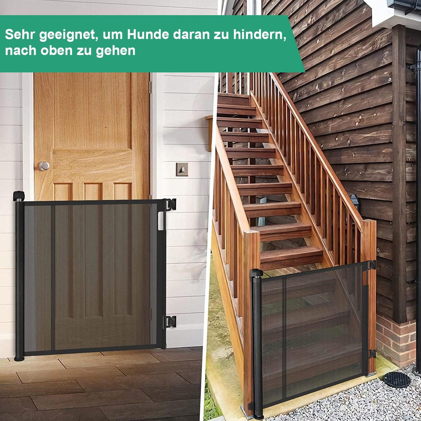 Retractable Stair Safety Gate for Babies, 0-150 cm Wide, Baby Barrier, Cat and Dog Barrier, One-Handed Operation, Suitable for Indoor & Outdoor Use (150 cm, Black)