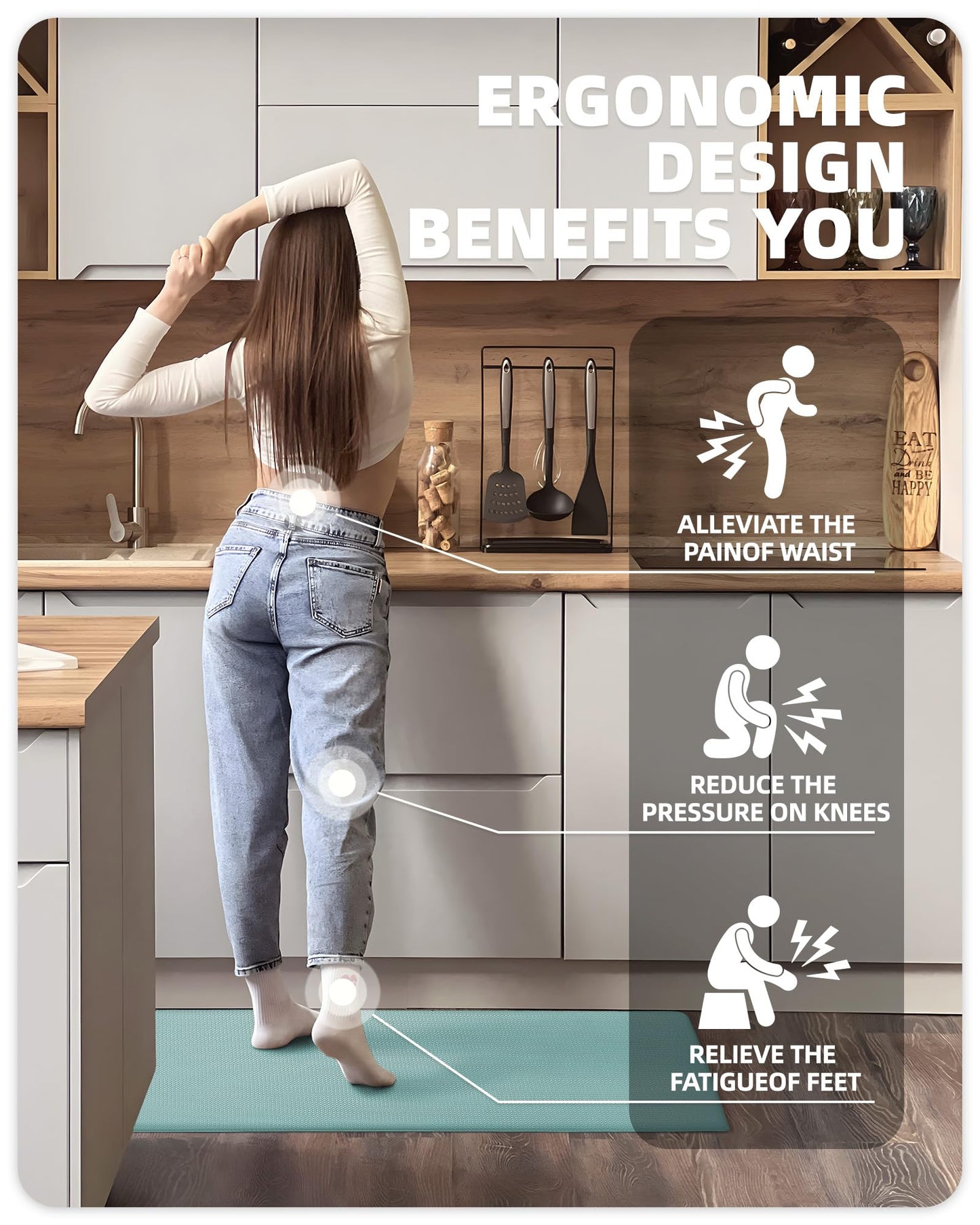 Color G Küchenläufer 2 Stück, küchenteppich waschbar rutschfest, Teppich küche mit Ölfest und Wasserdicht, Gummirücken Küchenmatte für Esszimmer, Küche, läufer Flur(44x150CM + 44x150CM, Schwarz)