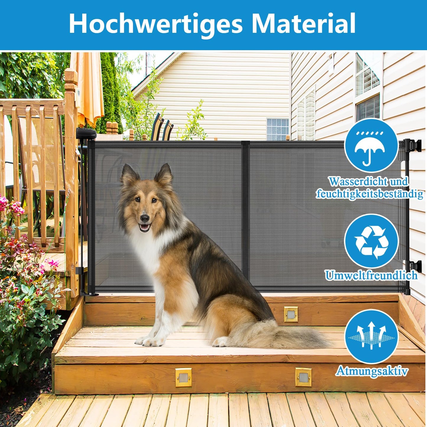 Retractable Stair Safety Gate for Babies, 0-150 cm Wide, Baby Barrier, Cat and Dog Barrier, One-Handed Operation, Suitable for Indoor & Outdoor Use (150 cm, Black)