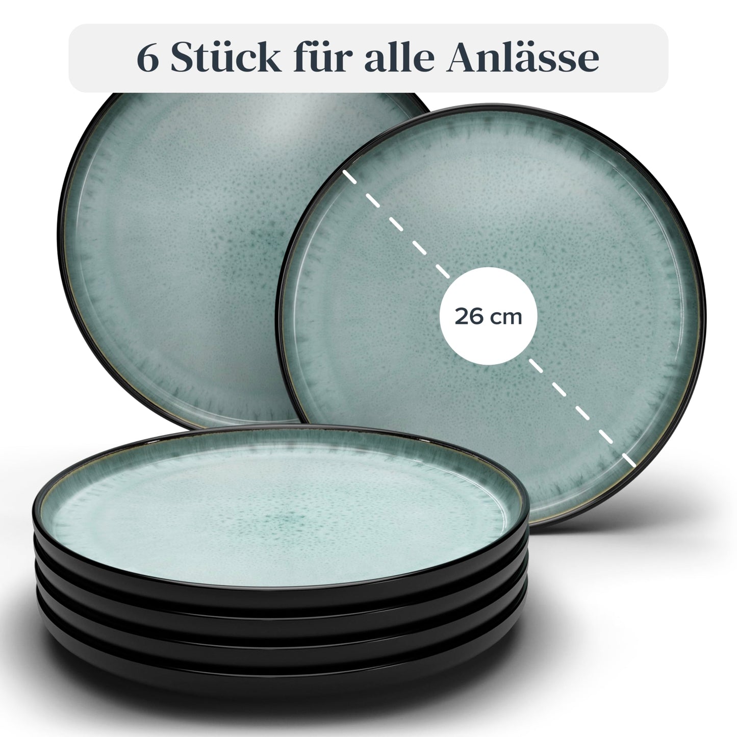 Steingut Frühstücksteller 6 Pers. Ibiza Hochwertiges Mediterranes TEST SEHR GUT Dessertteller Set - Kuchenteller spülmaschinen- und kratzfest - Kleine Teller, Salatteller Pure Living in Petrol