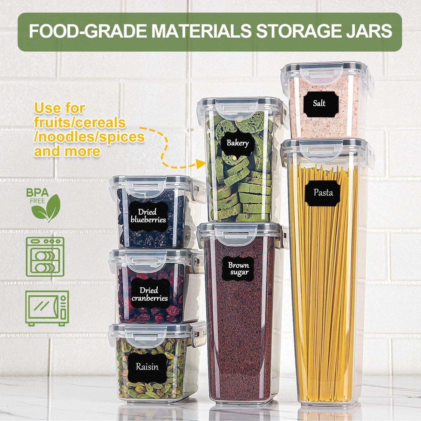 L LONGANCHANG Vorratsdosen mit Deckel Luftdicht Set of 16, BPA frei, Aufbewahrungsbox mit Deckel, Mottensichere Küchen Organizer Cornflakes Müsli Mehl Aufbewahrung, Vorratsbehälter mit Etiketten