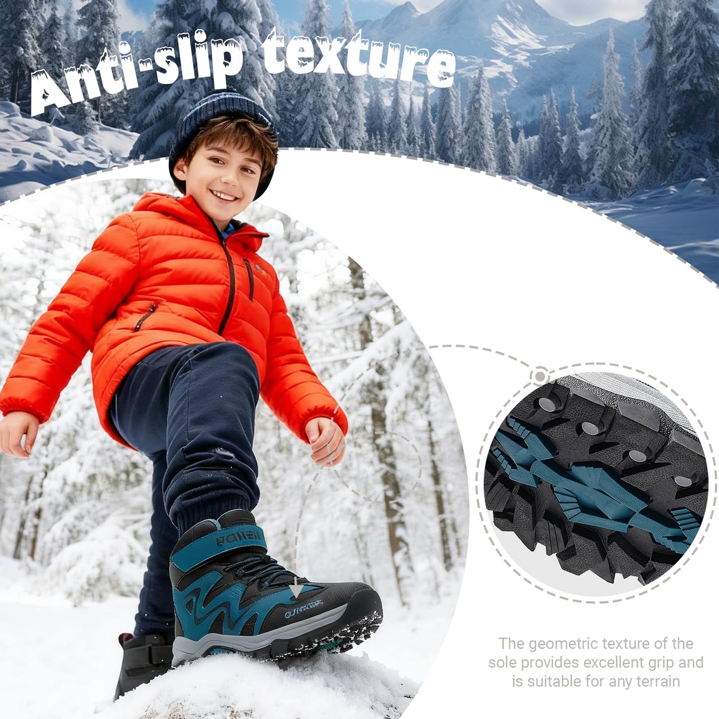 ASHION Winter Shoes Children's Winter Boots Boys Girls Snow Boots Hiking Boots Warm Lined Boots