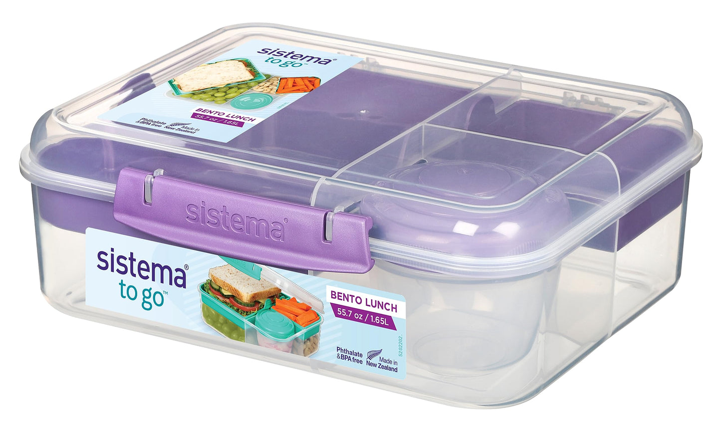 Sistema Bento-Box | 1,25 L | Brotdose für Pause mit Fächern und Snackbox | BPA-frei | hergestellt aus Ocean Bound Plastic | Teal Stone | 1 Stück, Mintgrün (Recycelter Kunststoff)