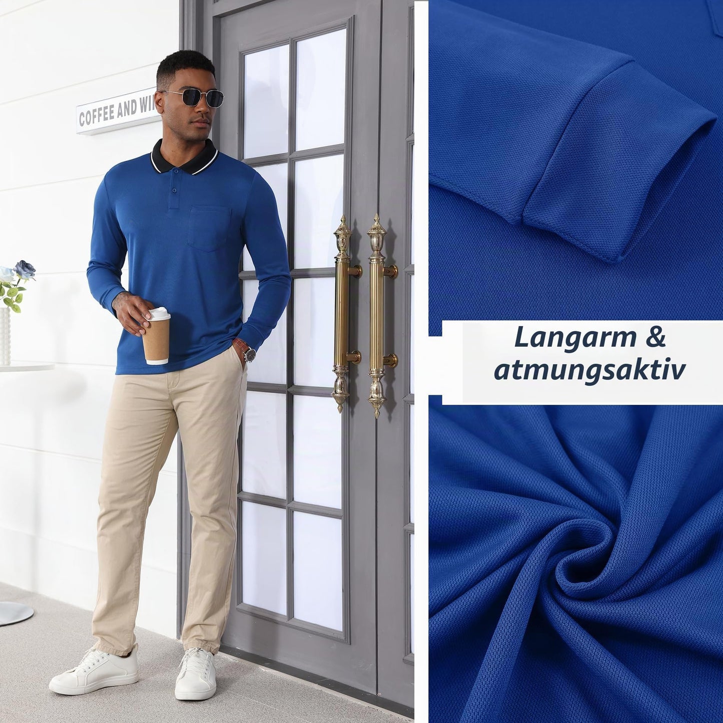 JACKETOWN 3er Pack Poloshirt Herren Langarm Atmungsaktiv Poloshirt Set Knopfkragen Arbeitshemd Golf Polohemd Frühling Herbst Arbeits T Shirt mit Tasche