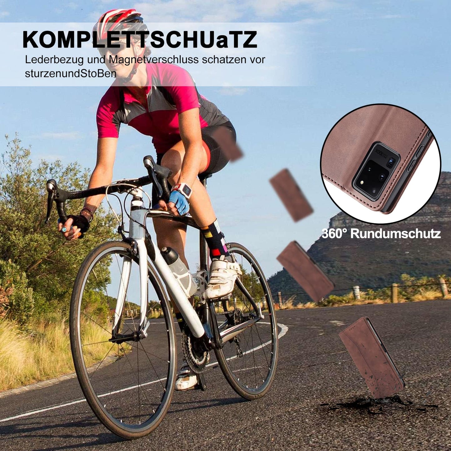 S. Dawezo Hülle für Samsung Galaxy S22 Plus, Premium Leder magnetische Handyhülle mit Ständer, Kartenfach und Brieftasche, Shock Absorbing, kompatibel mit Samsung S22 Plus-Kaffee