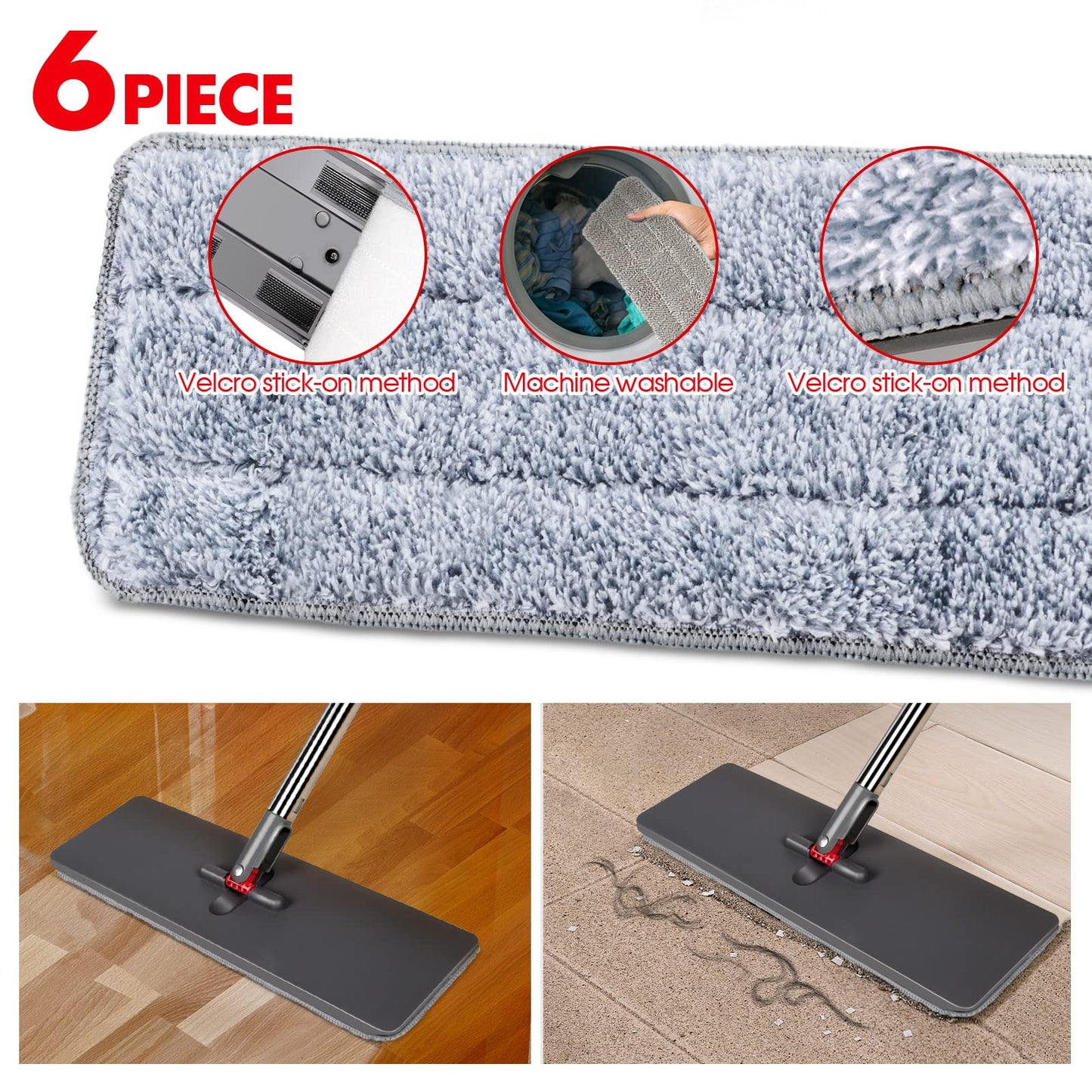 Masthome Wischmopp Bodenwischer Bodenreiniger,Mikrofaser Mopp mit 128cm Teleskopstiel,Wischer Boden Flachmopp mit 4 Moppads für Hartholz,Laminat,Fliesen,Marmor,Send Scraping Dust